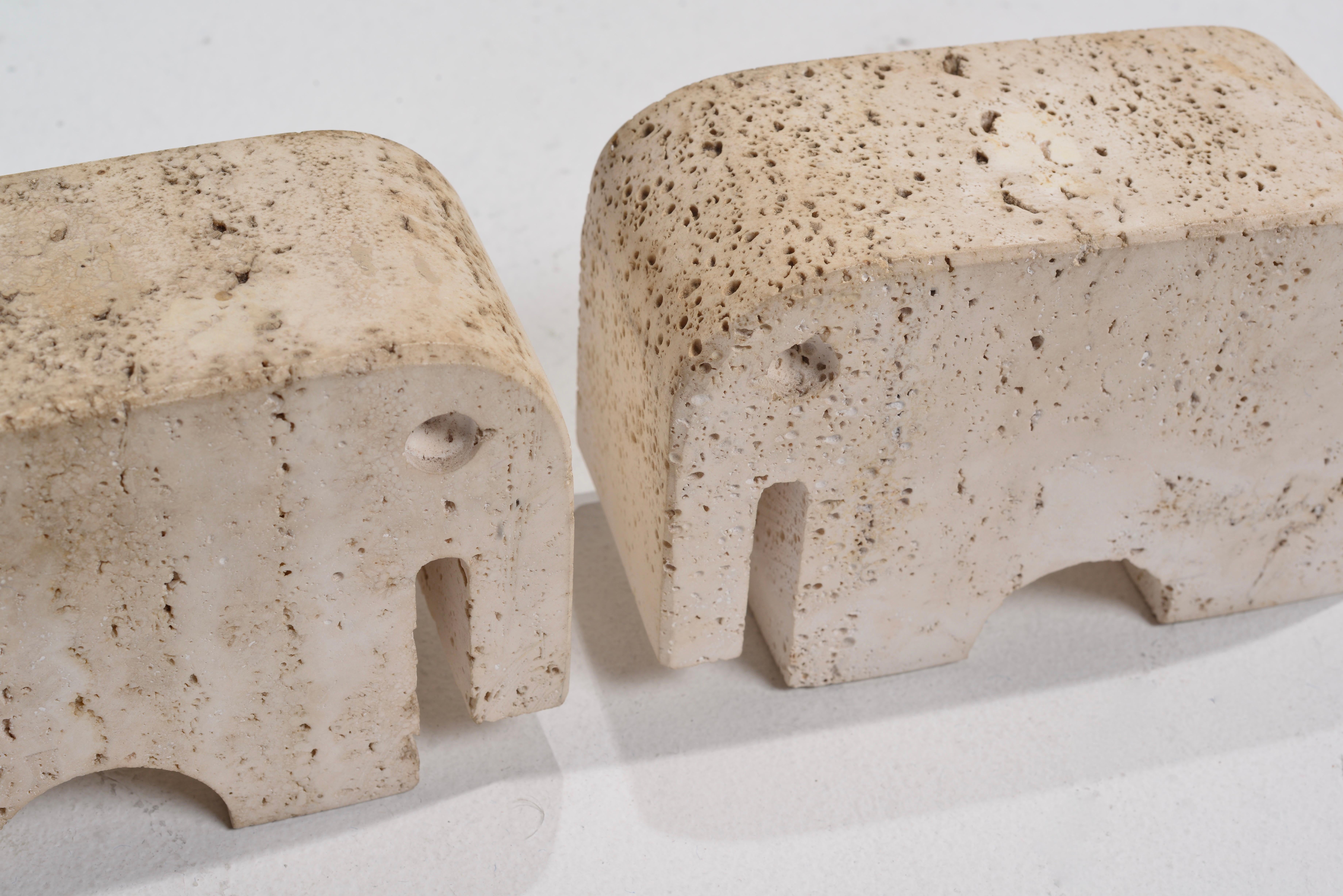 Carved Fratelli Manelli Stone Elephant Sculpture For Travertino di Rapolano  For Sale