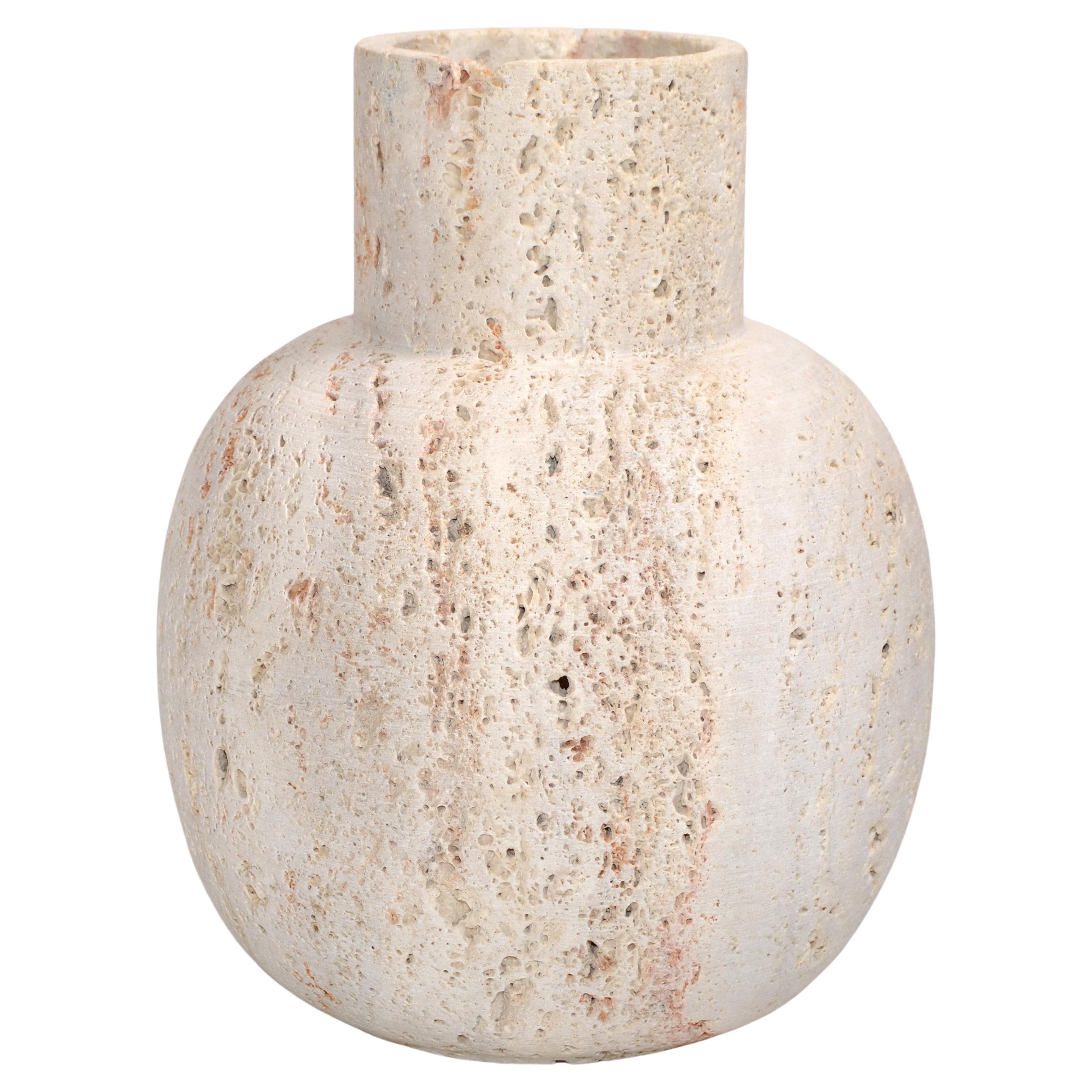 Fratelli Manelli Style Venetia Classic Travertine Stone Round Vase Raymor Italy  en vente