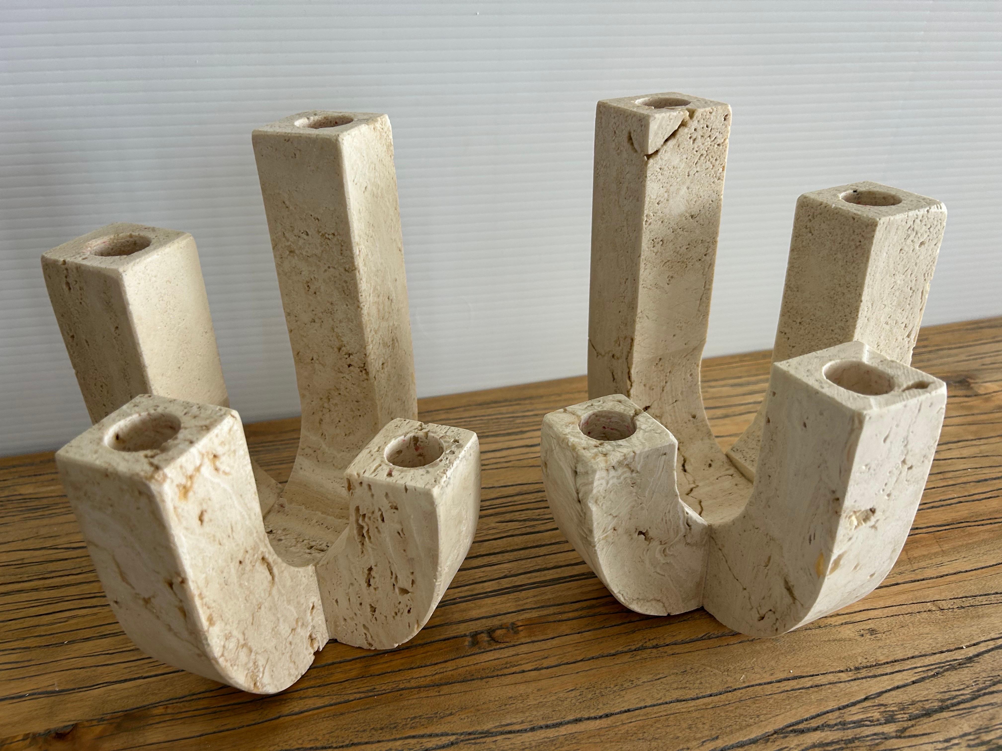 Fratelli Mannelli  A pair  of travertine four arm   Candleholders For Sale 5