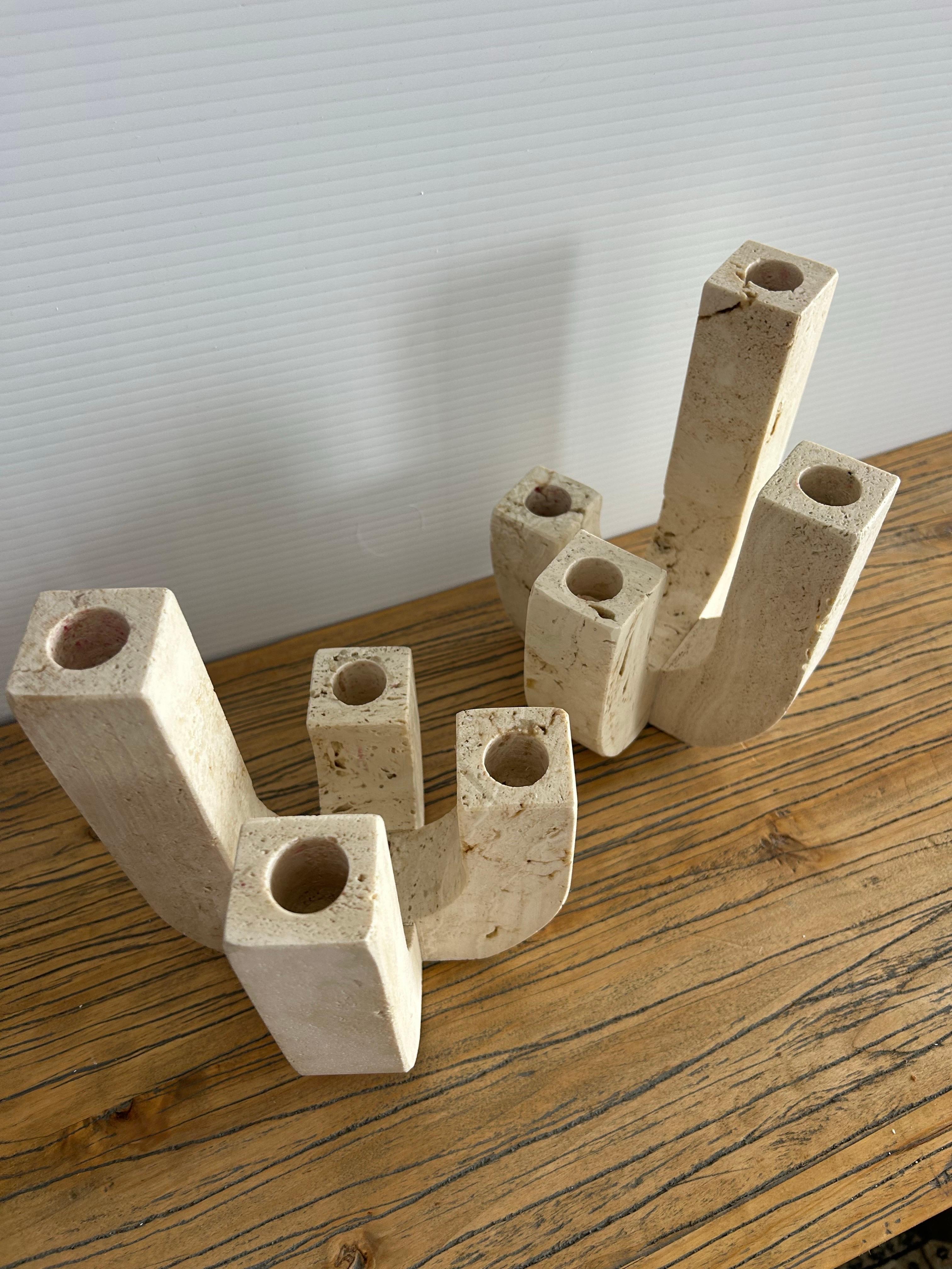 Fratelli Mannelli  A pair  of travertine four arm   Candleholders For Sale 10