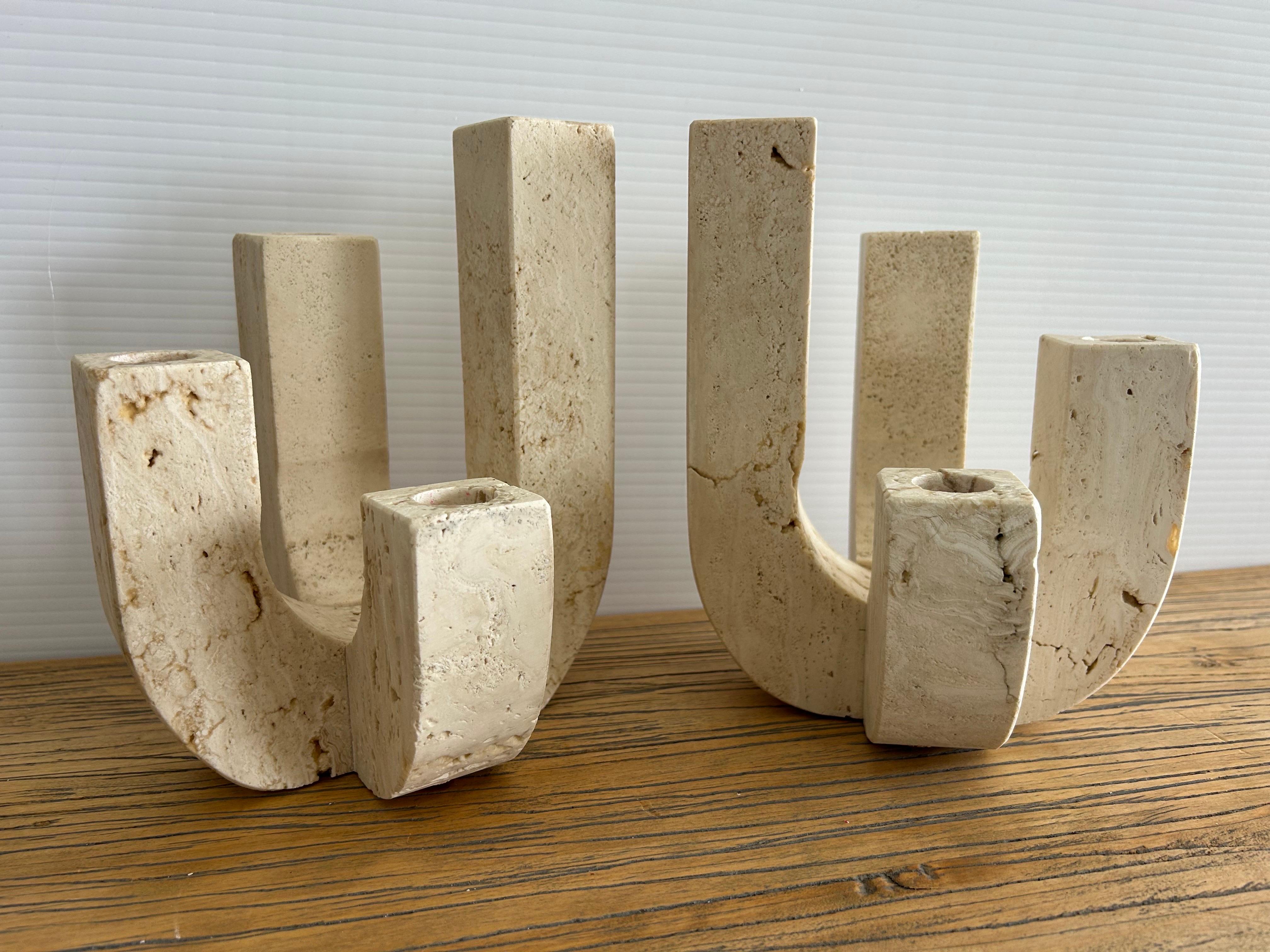 Fratelli Mannelli  A pair  of travertine four arm   Candleholders For Sale 11