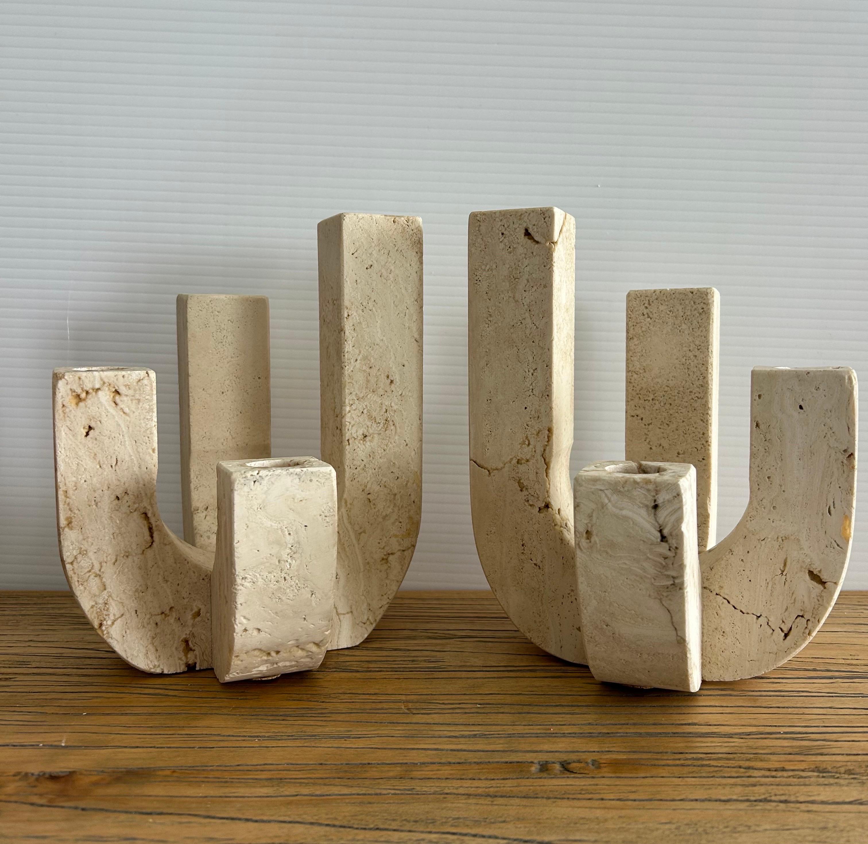 Fratelli Mannelli  A pair  of travertine four arm   Candleholders For Sale 12