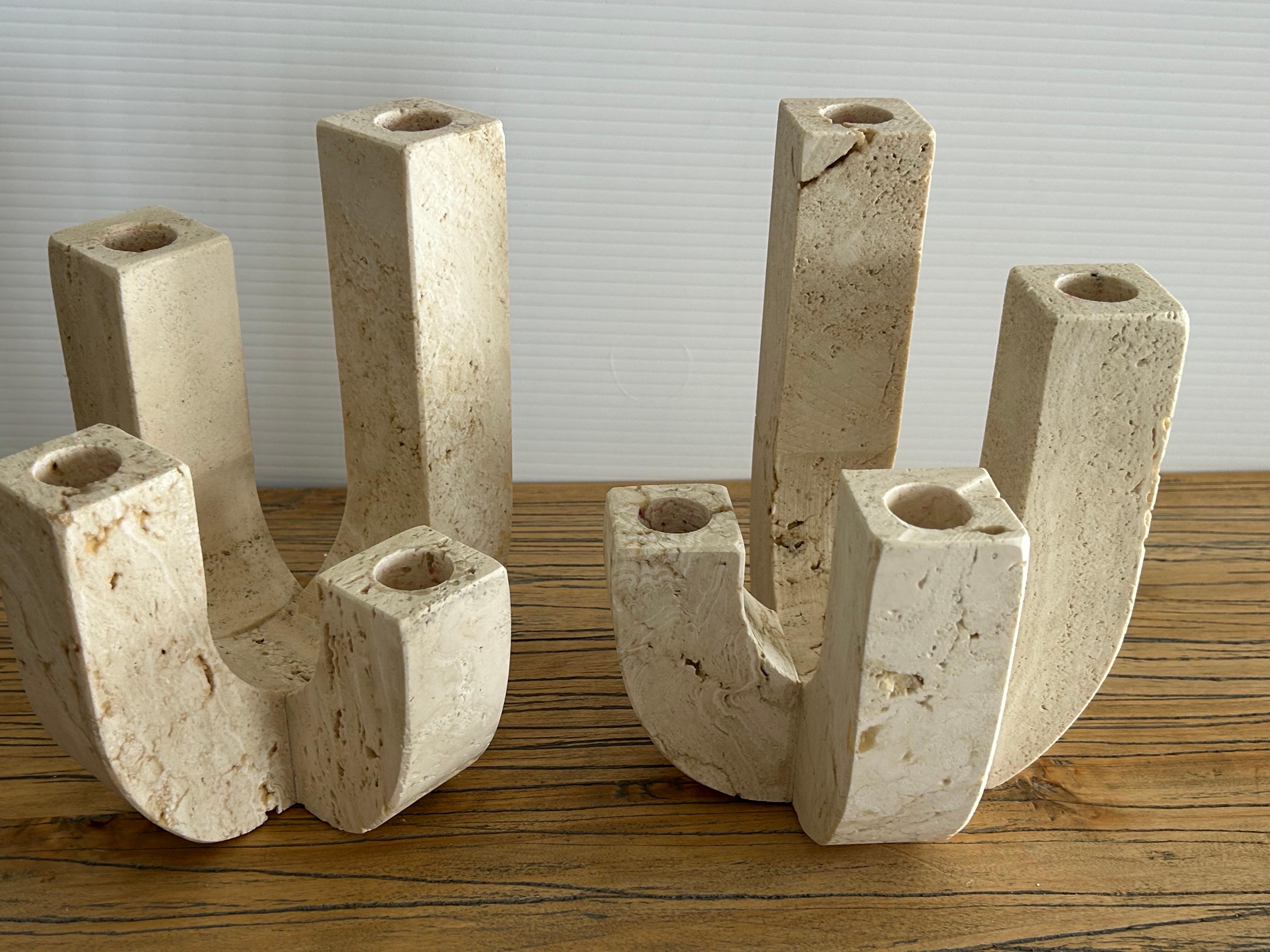 Fratelli Mannelli  A pair  of travertine four arm   Candleholders For Sale 13