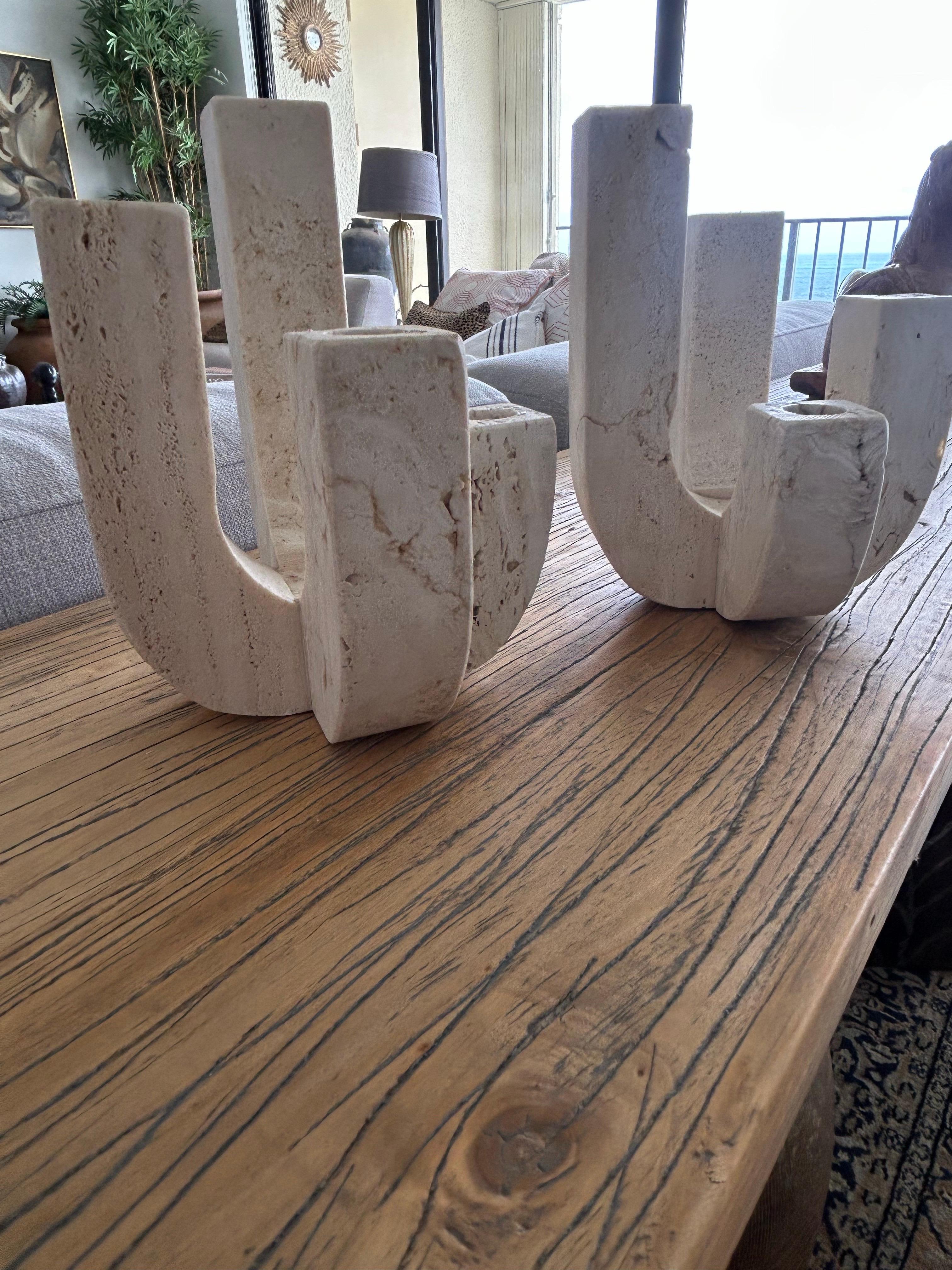 Mid-20th Century Fratelli Mannelli  A pair  of travertine four arm   Candleholders For Sale