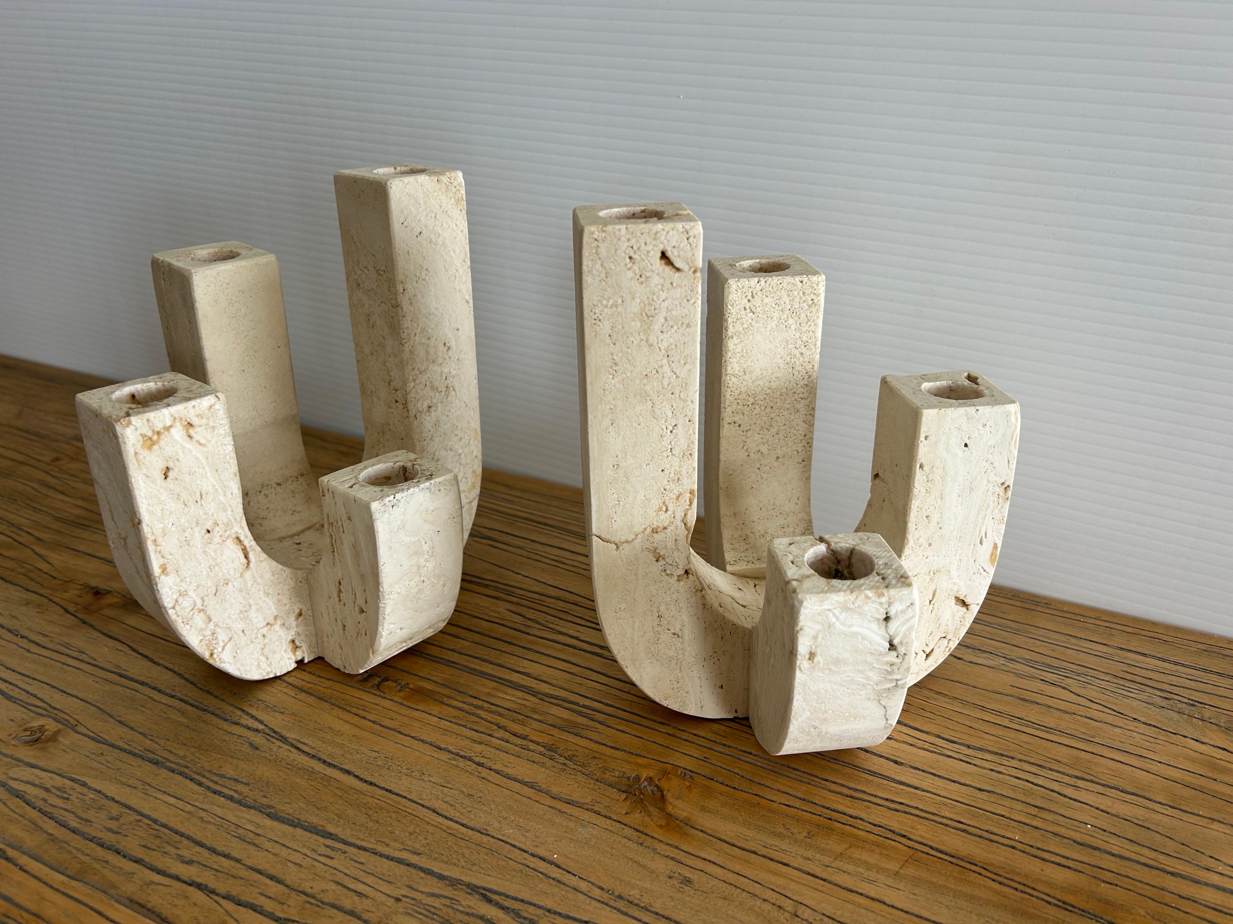 Fratelli Mannelli  A pair  of travertine four arm   Candleholders For Sale 1