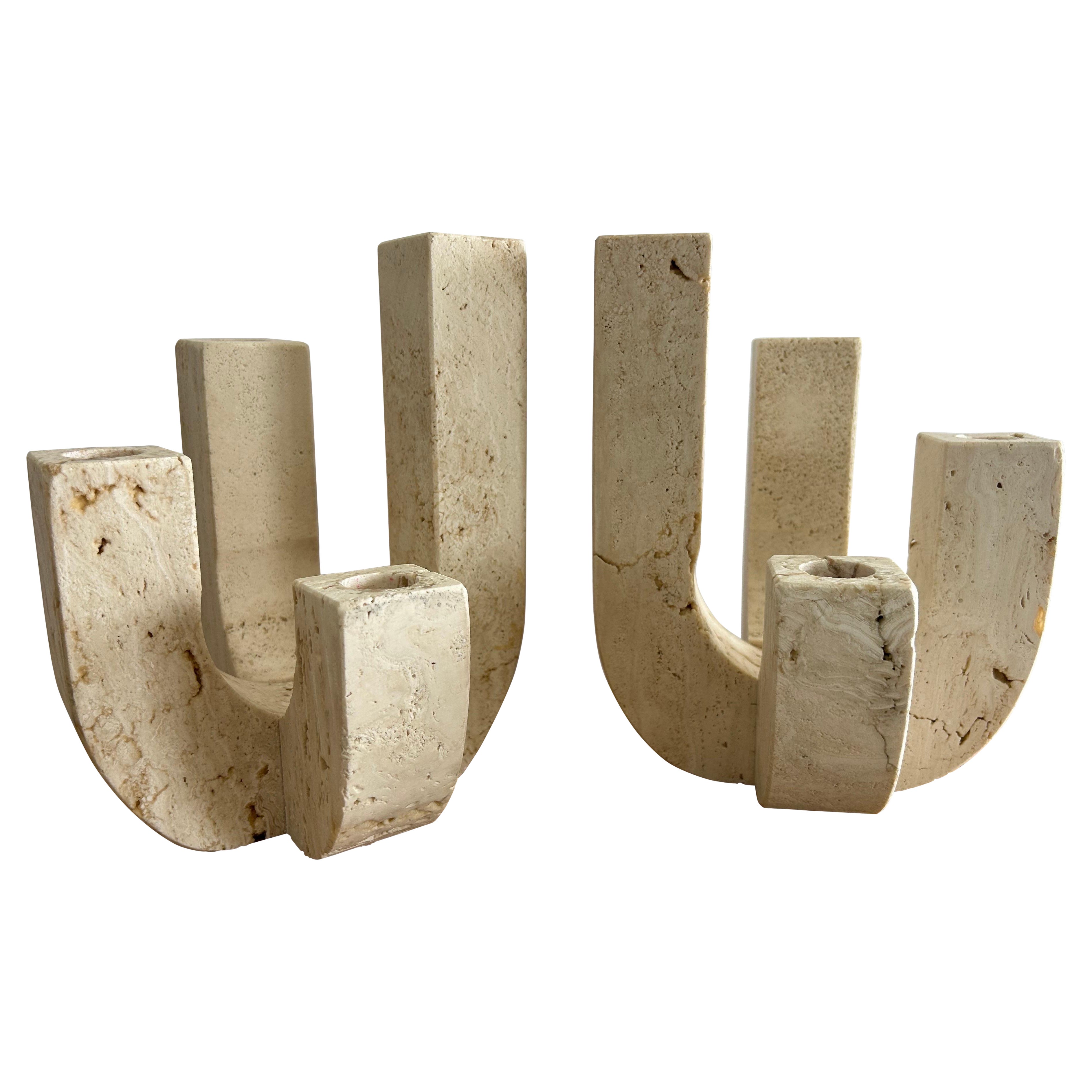 Fratelli Mannelli  A pair  of travertine four arm   Candleholders For Sale