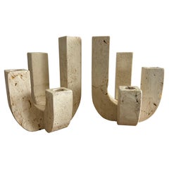Fratelli Mannelli  A pair  of travertine four arm   Candleholders
