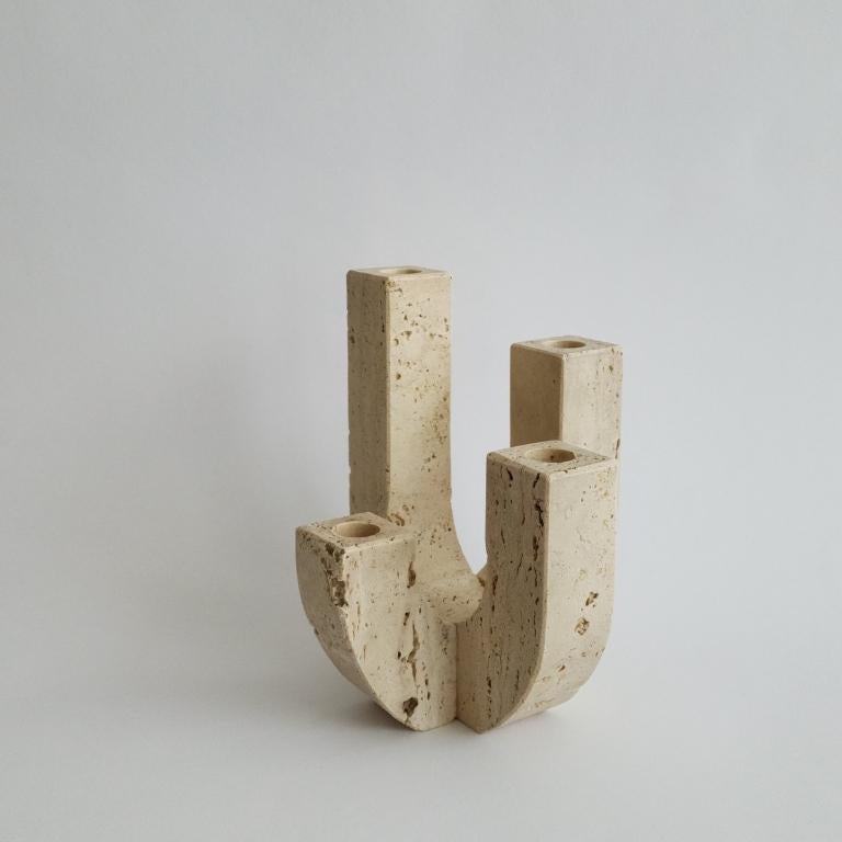 Brutalist Fratelli Mannelli Candleholder, Travertine, Italy c. 1970s For Sale