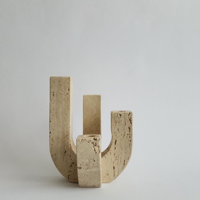 Brutalist Fratelli Mannelli Candleholder, Travertine, Italy c. 1970s For Sale
