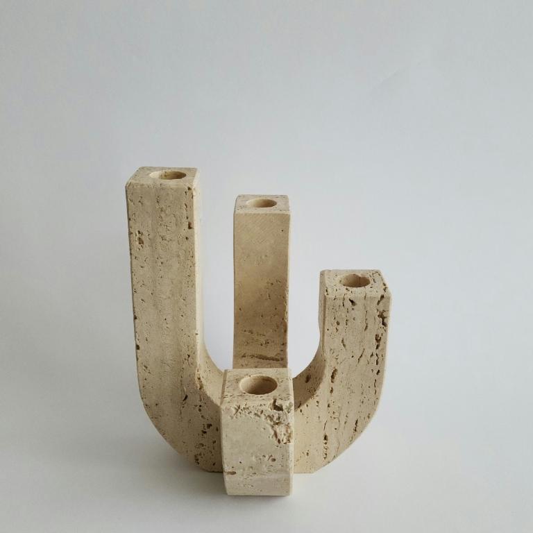 Fratelli Mannelli Candleholder, Travertine, Italy c. 1970s In Good Condition For Sale In Boca Raton, FL