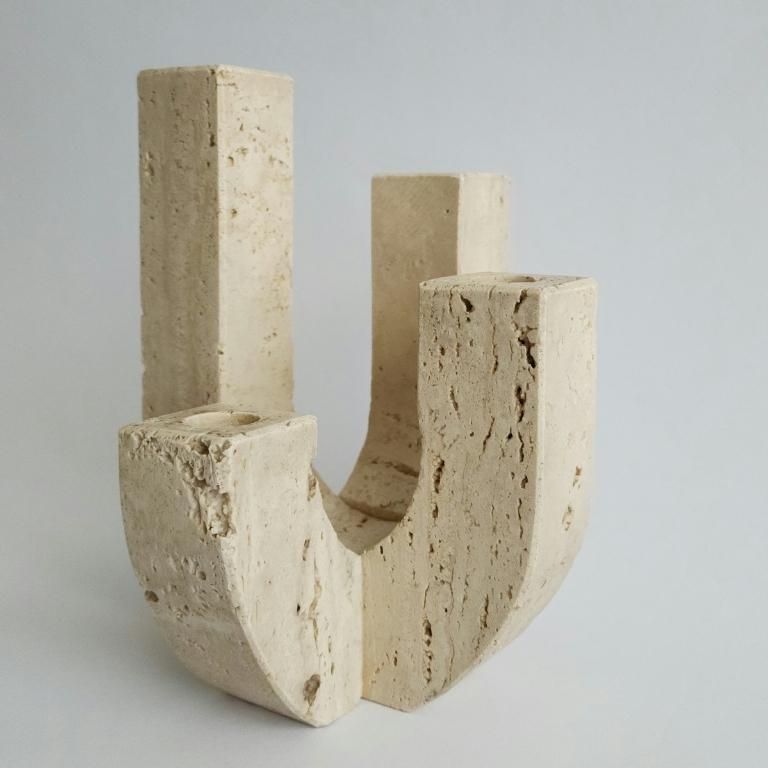 Fratelli Mannelli Candleholder, Travertine, Italy c. 1970s In Good Condition For Sale In Boca Raton, FL