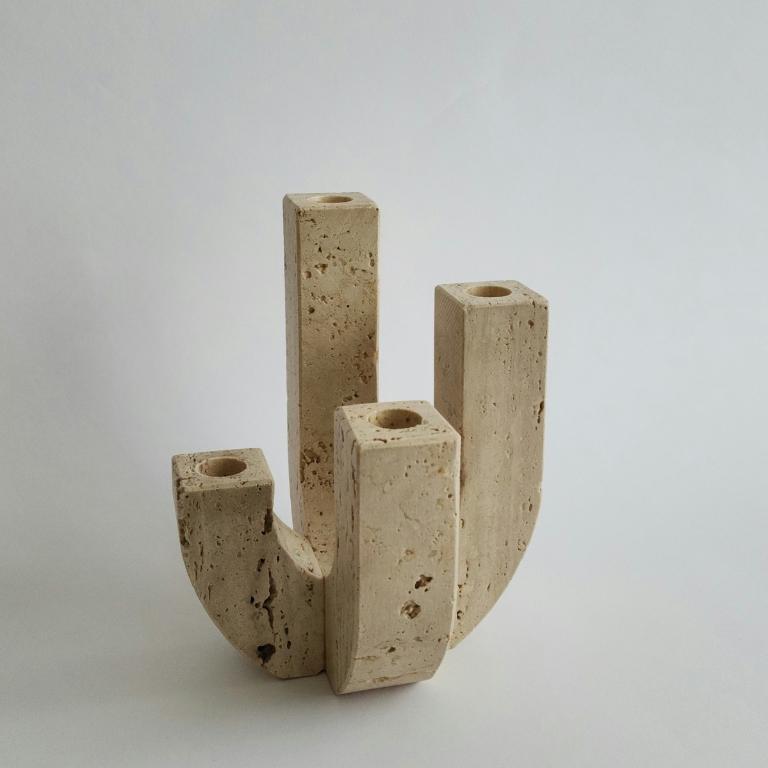 20th Century Fratelli Mannelli Candleholder, Travertine, Italy c. 1970s For Sale