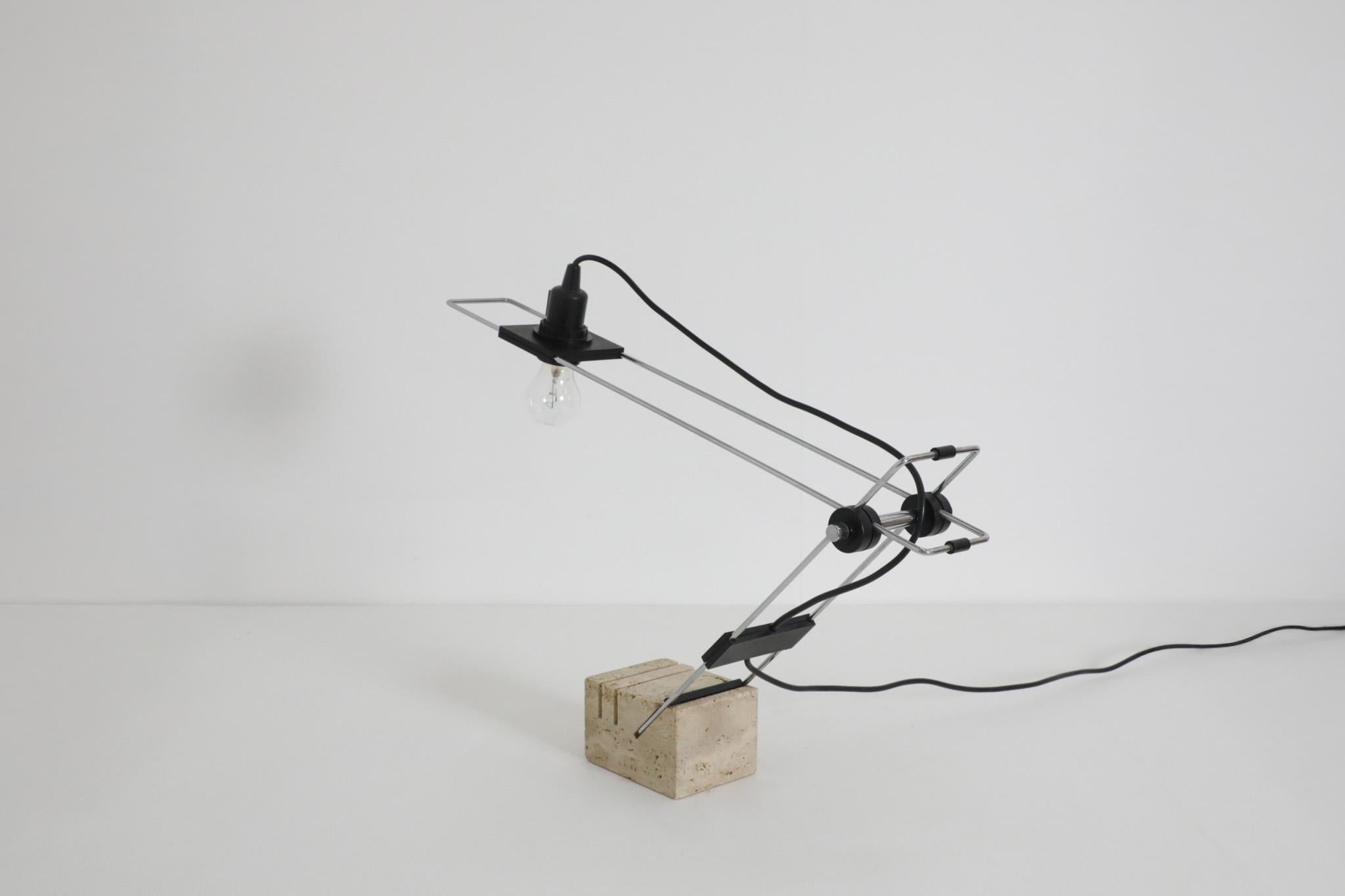 Fratelli Mannelli Italian Travertine and Chrome Table Lamp, 1970s For Sale 5