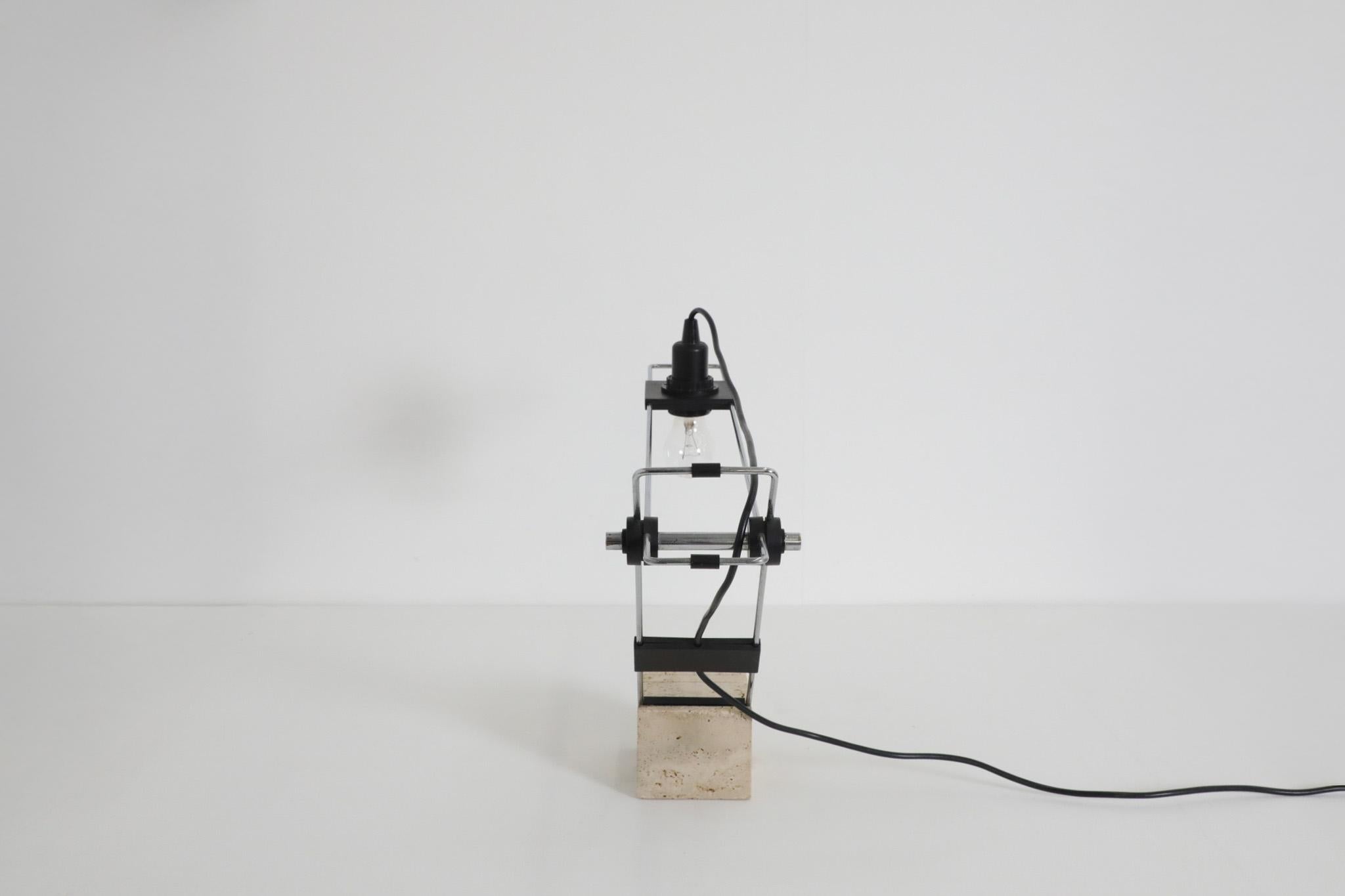 Fratelli Mannelli Italian Travertine and Chrome Table Lamp, 1970s For Sale 6