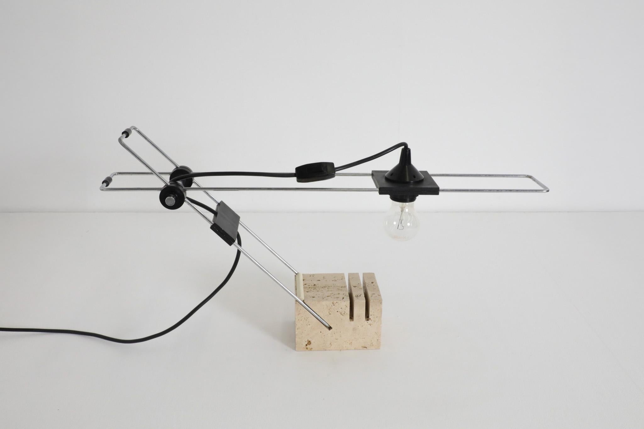 Italienische Tischlampe aus Travertin und Chrom von Fratelli Mannelli, 1970er Jahre im Angebot 6