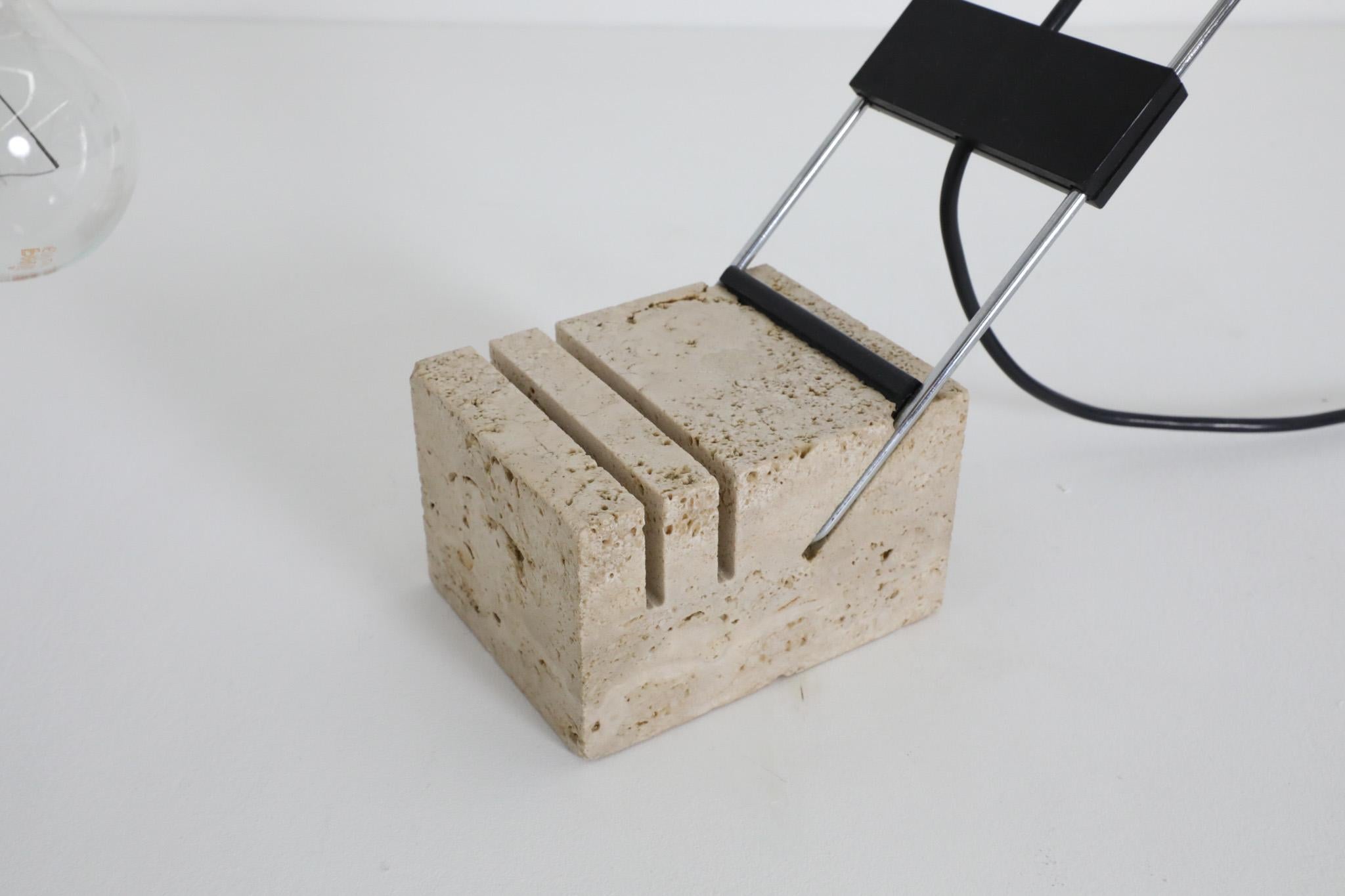 Fratelli Mannelli Italian Travertine and Chrome Table Lamp, 1970s For Sale 8
