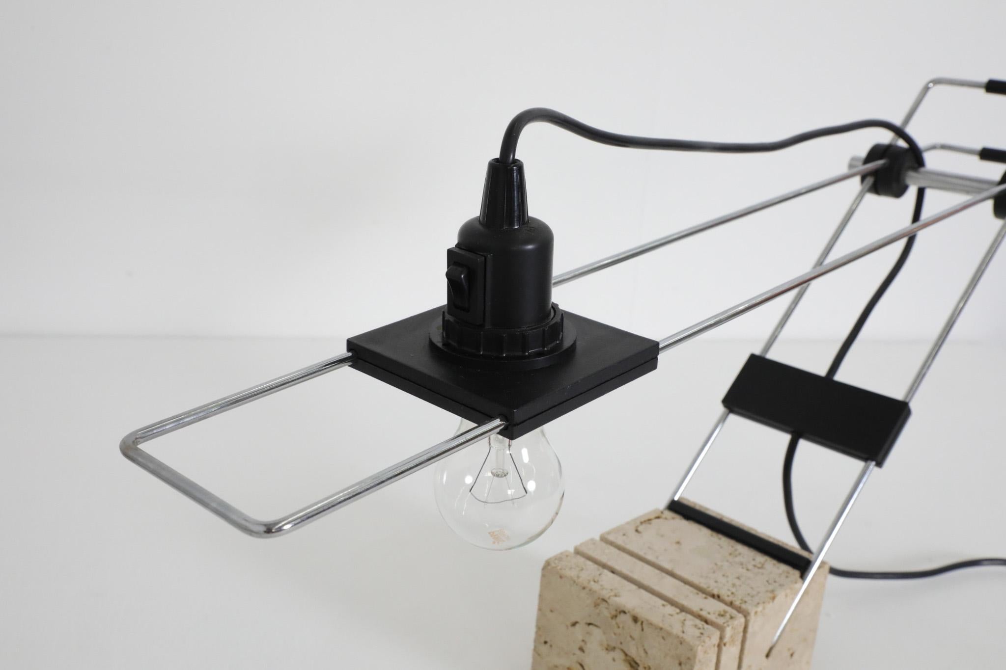 Fratelli Mannelli Italian Travertine and Chrome Table Lamp, 1970s For Sale 9