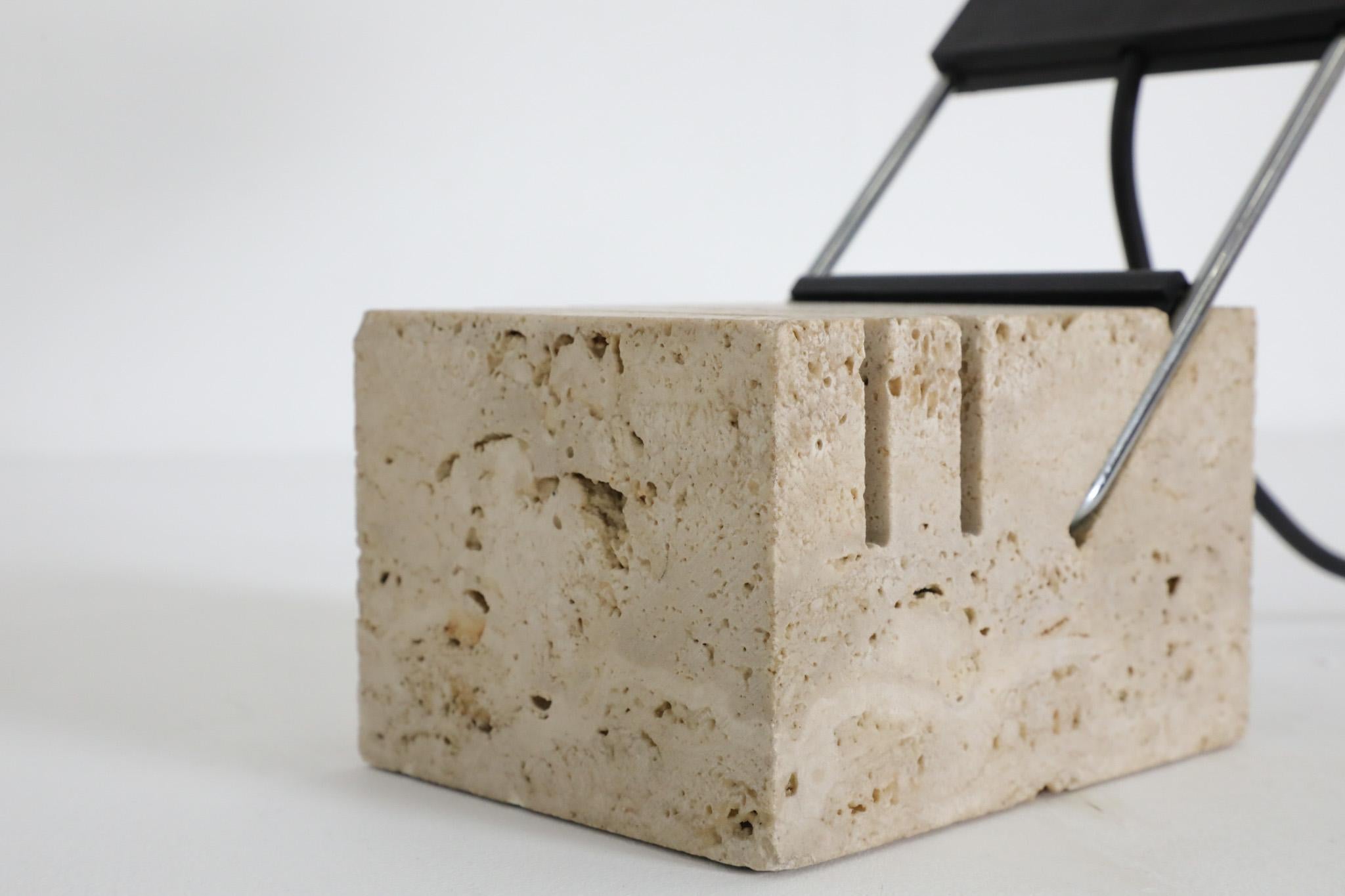 Fratelli Mannelli Italian Travertine and Chrome Table Lamp, 1970s For Sale 11