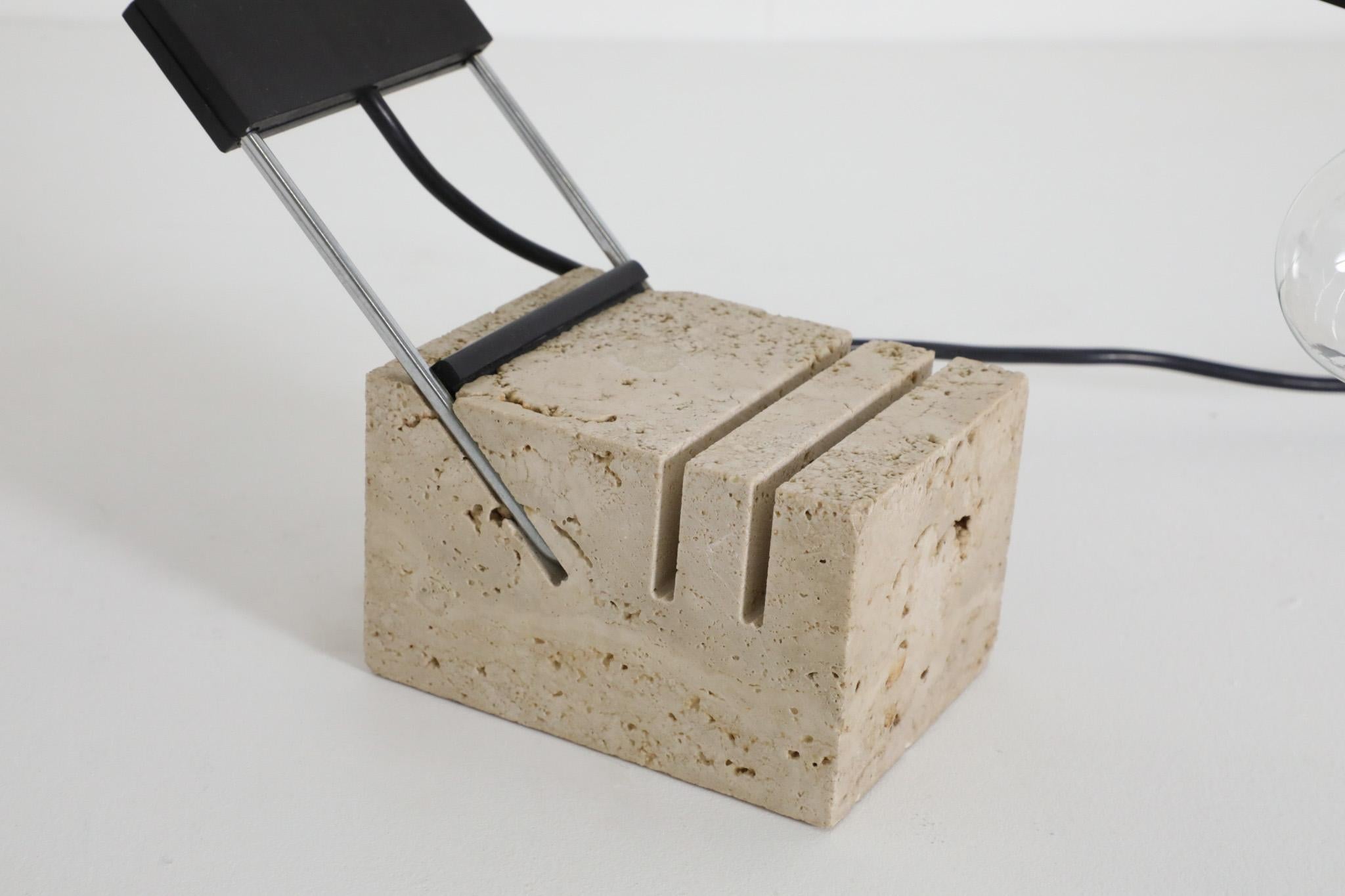 Fratelli Mannelli Italian Travertine and Chrome Table Lamp, 1970s For Sale 13