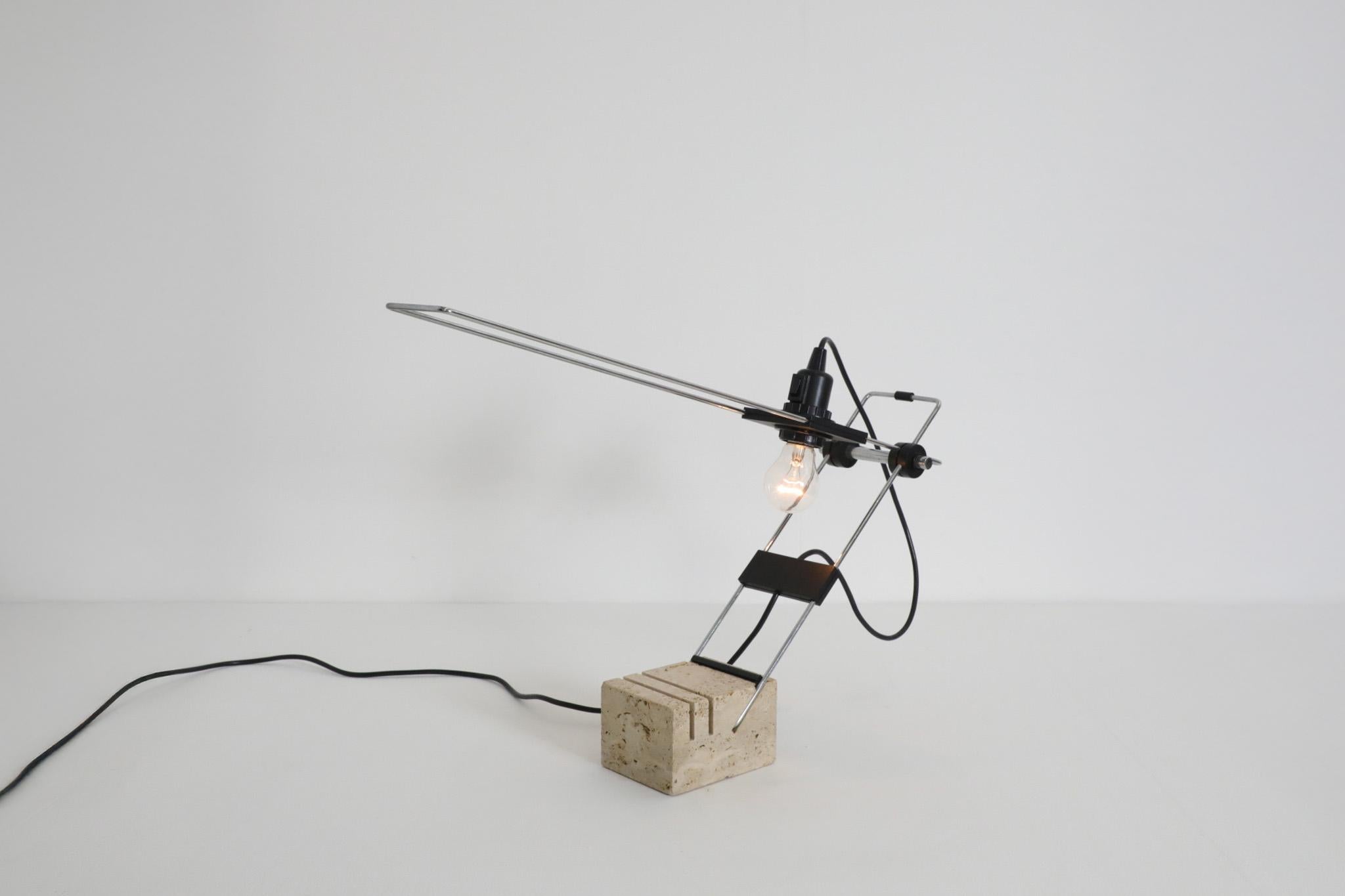 Modern Fratelli Mannelli Italian Travertine and Chrome Table Lamp, 1970s For Sale