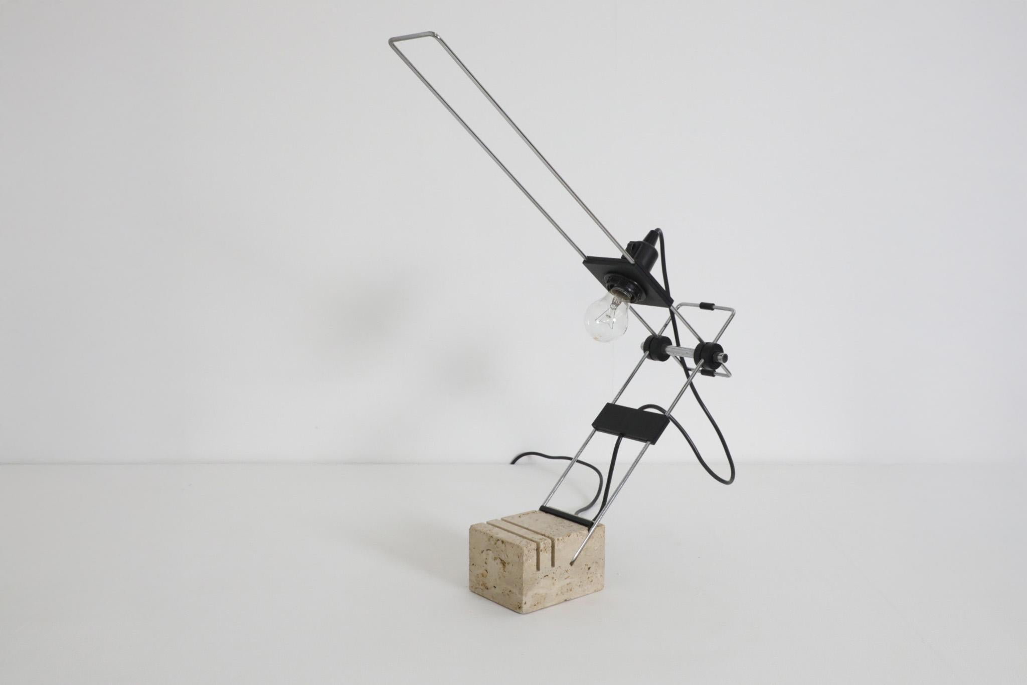 Late 20th Century Fratelli Mannelli Italian Travertine and Chrome Table Lamp, 1970s For Sale
