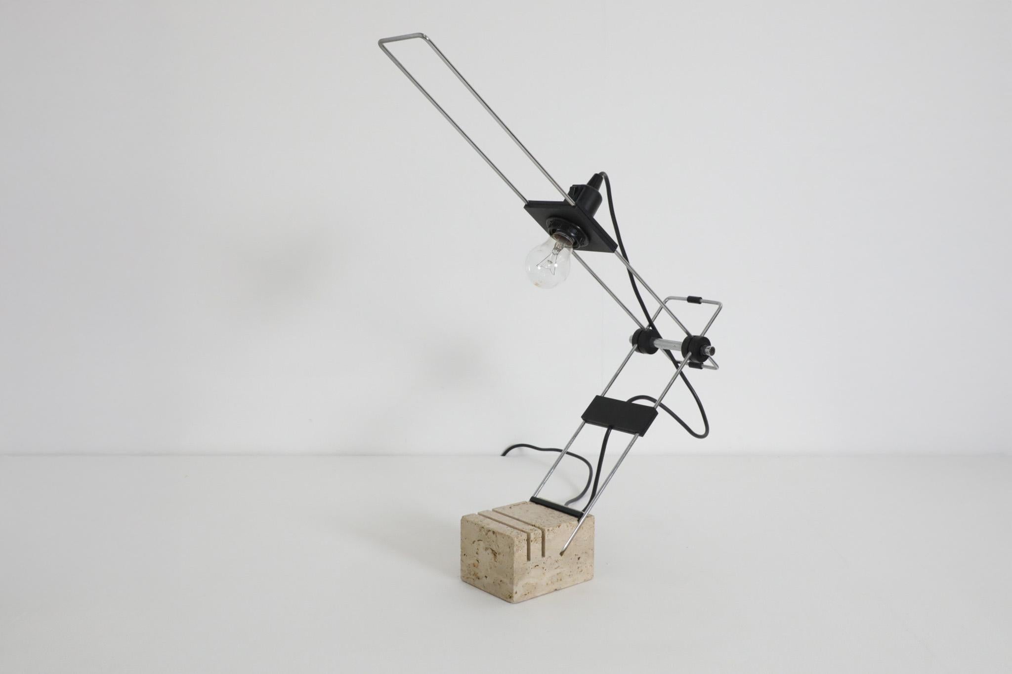 Fratelli Mannelli Italian Travertine and Chrome Table Lamp, 1970s For Sale 1