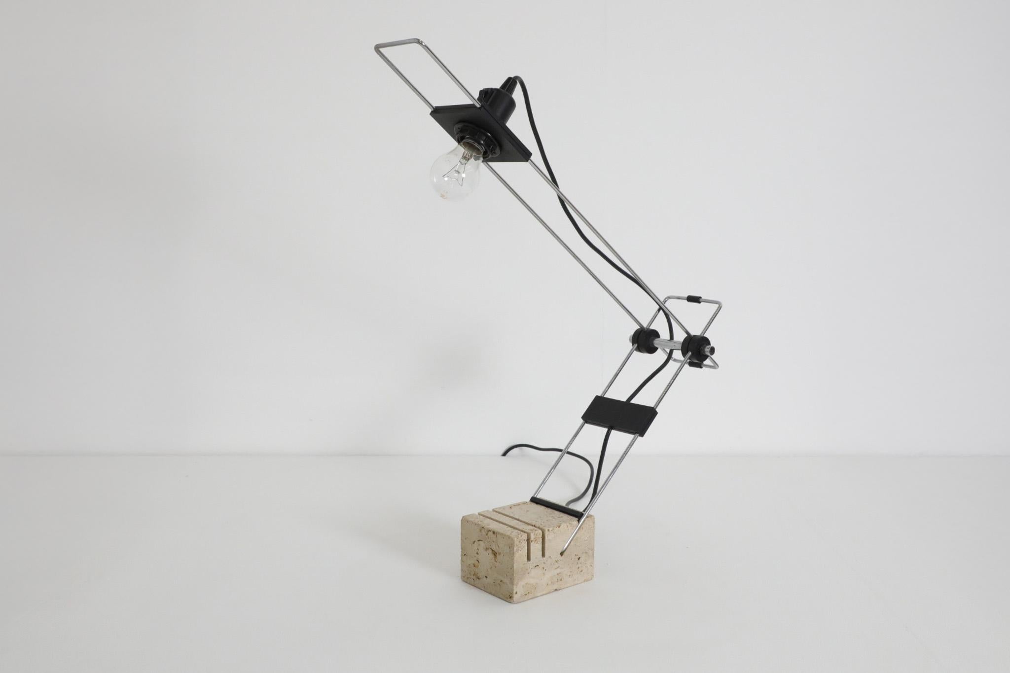 Fratelli Mannelli Italian Travertine and Chrome Table Lamp, 1970s For Sale 2