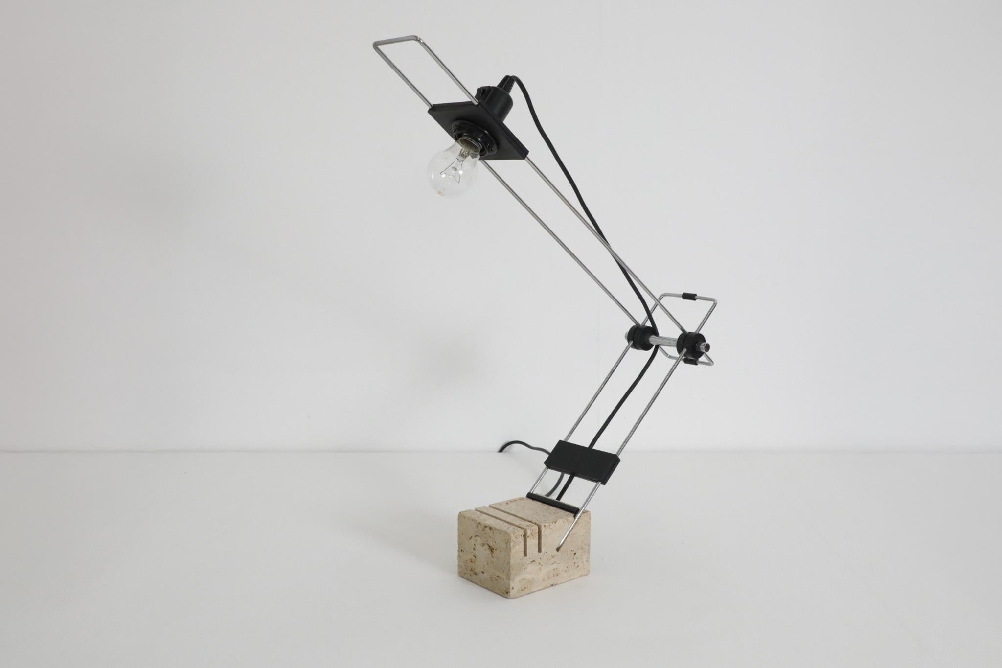 Fratelli Mannelli Italian Travertine and Chrome Table Lamp, 1970s For Sale 3