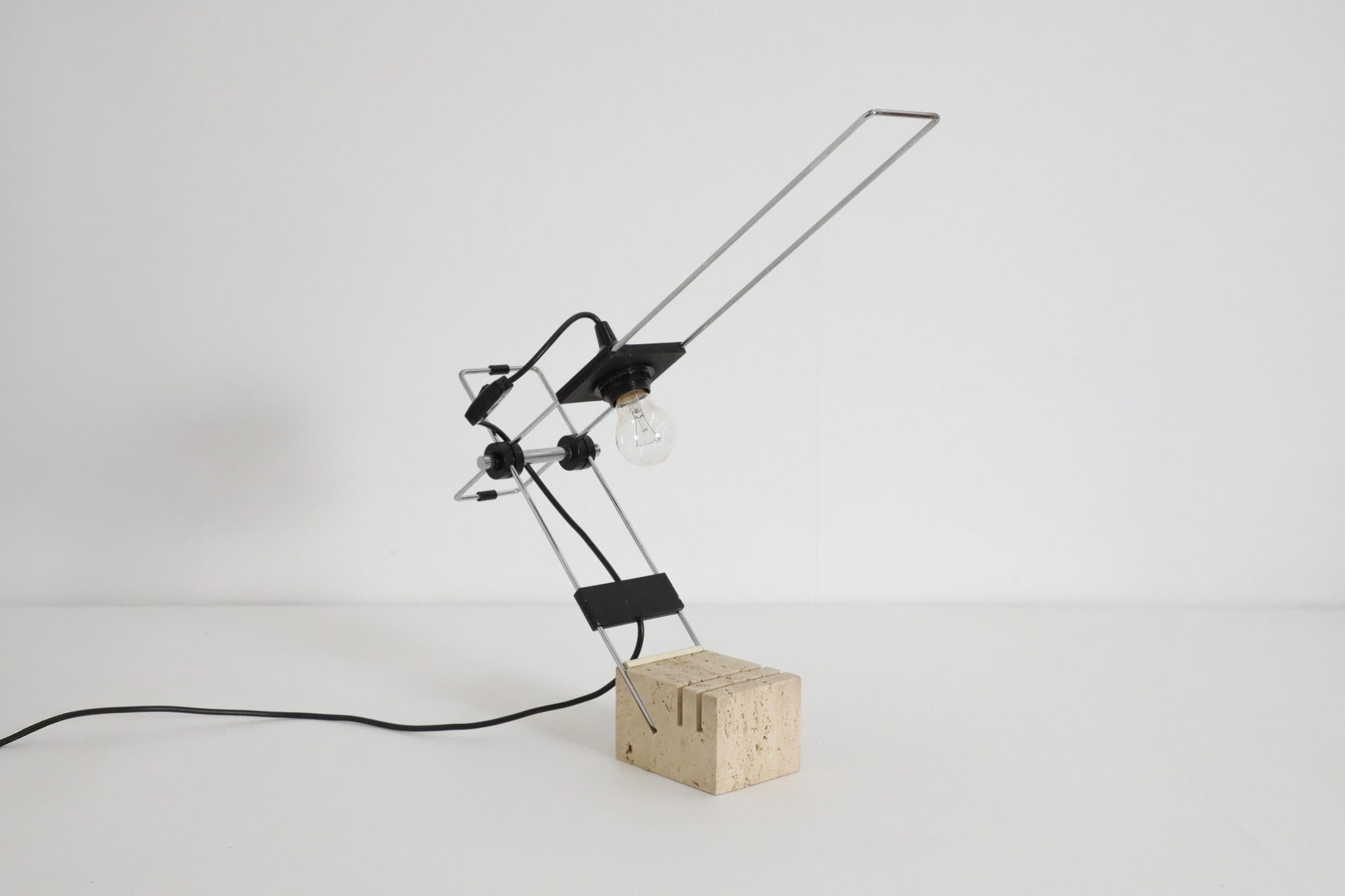 Italienische Tischlampe aus Travertin und Chrom von Fratelli Mannelli, 1970er Jahre im Angebot 3