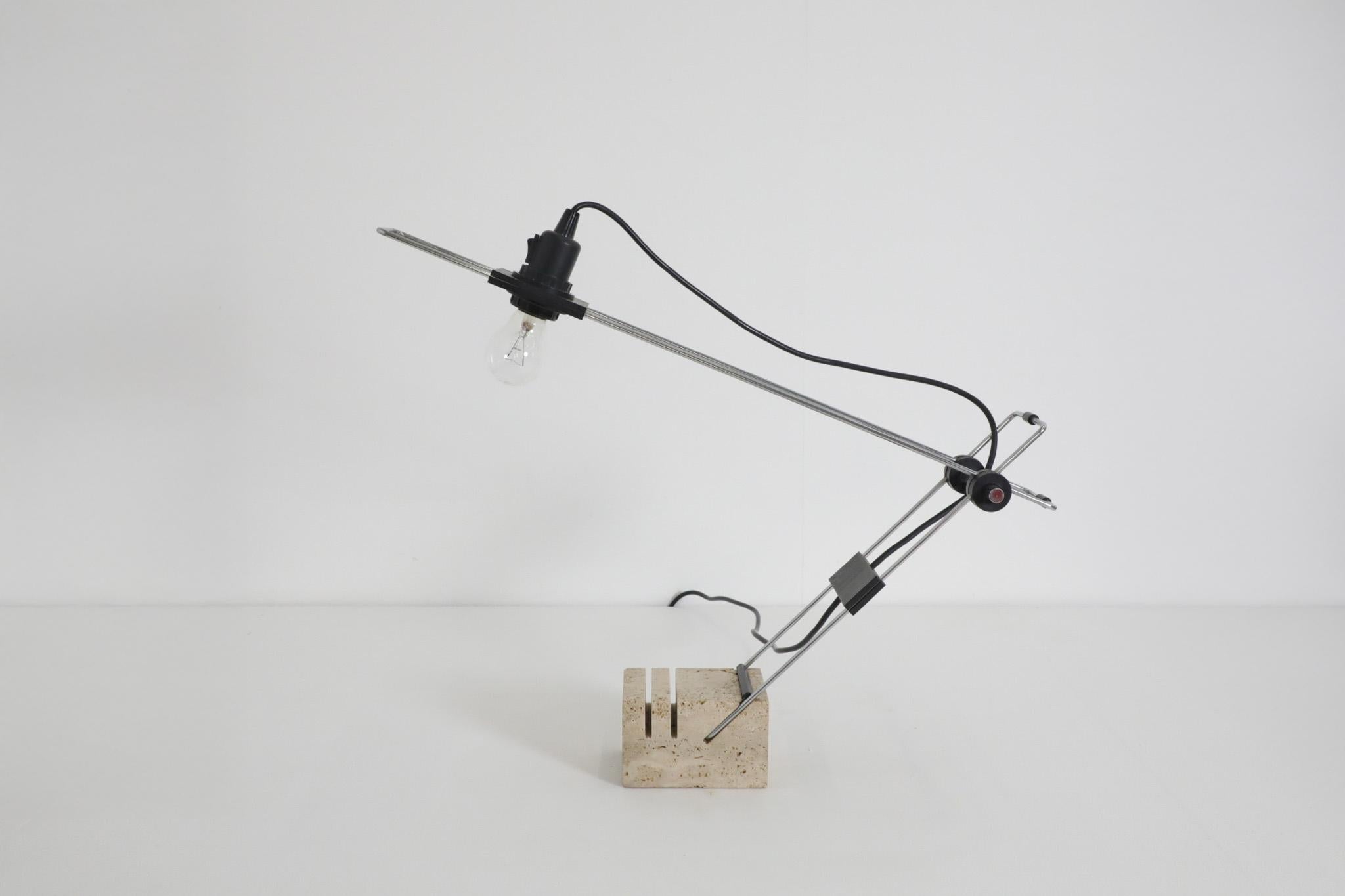 Fratelli Mannelli Italian Travertine and Chrome Table Lamp, 1970s For Sale 4