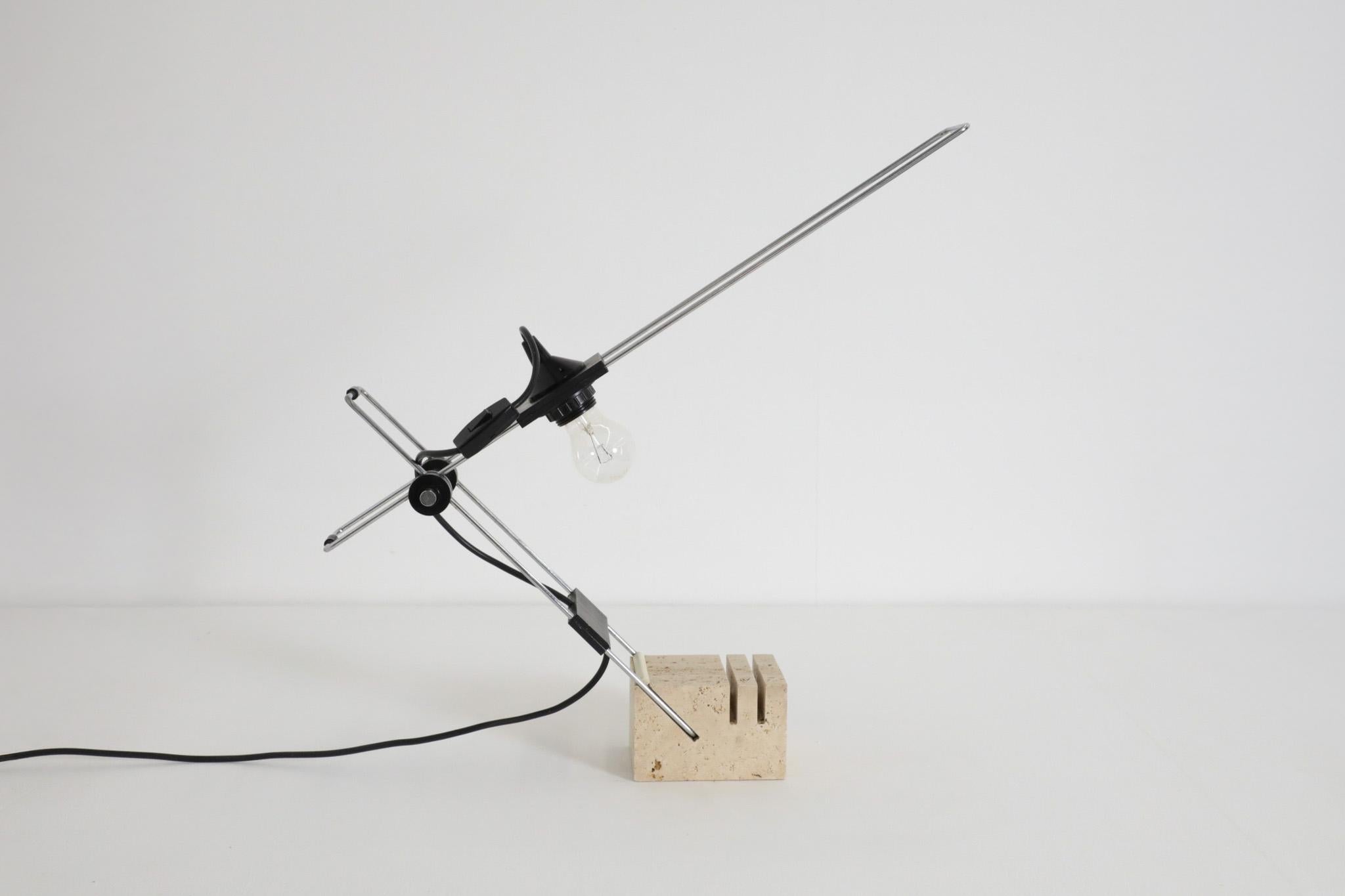 Italienische Tischlampe aus Travertin und Chrom von Fratelli Mannelli, 1970er Jahre im Angebot 4