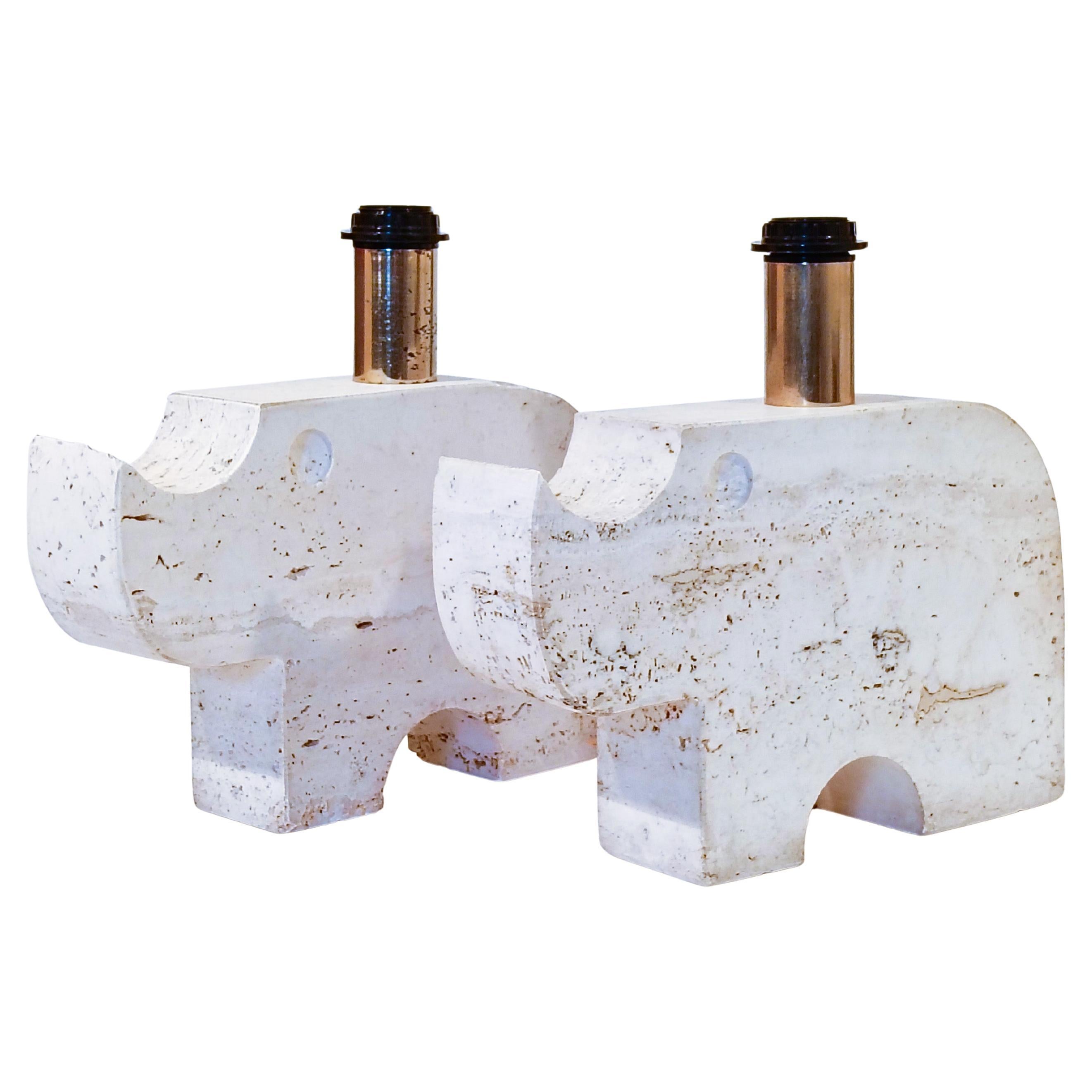 Fratelli Mannelli. Large brutalist travertine table lamps, Italy, 1970s For Sale