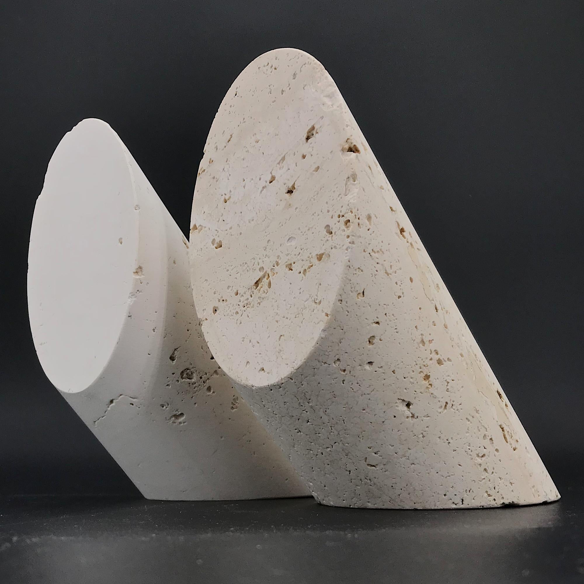 Italian Fratelli Mannelli Marble Bookend Post Modern Vero Travertine Brutalist Sculpture