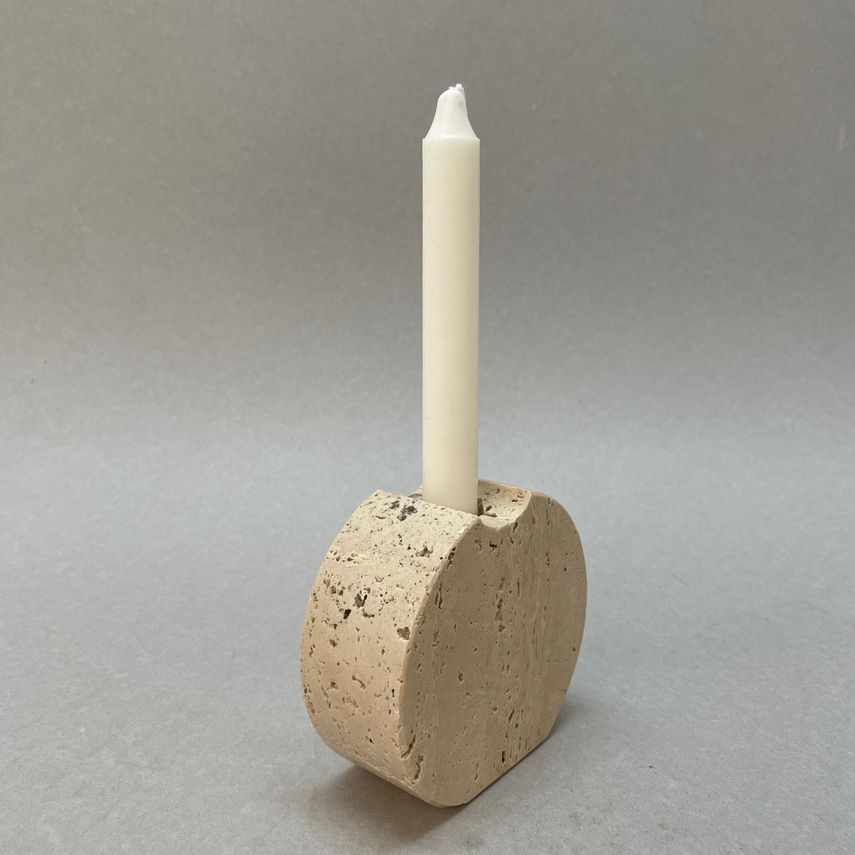Fratelli Mannelli Midcentury White Travertine Marble Italian Candleholder, 1970s 5