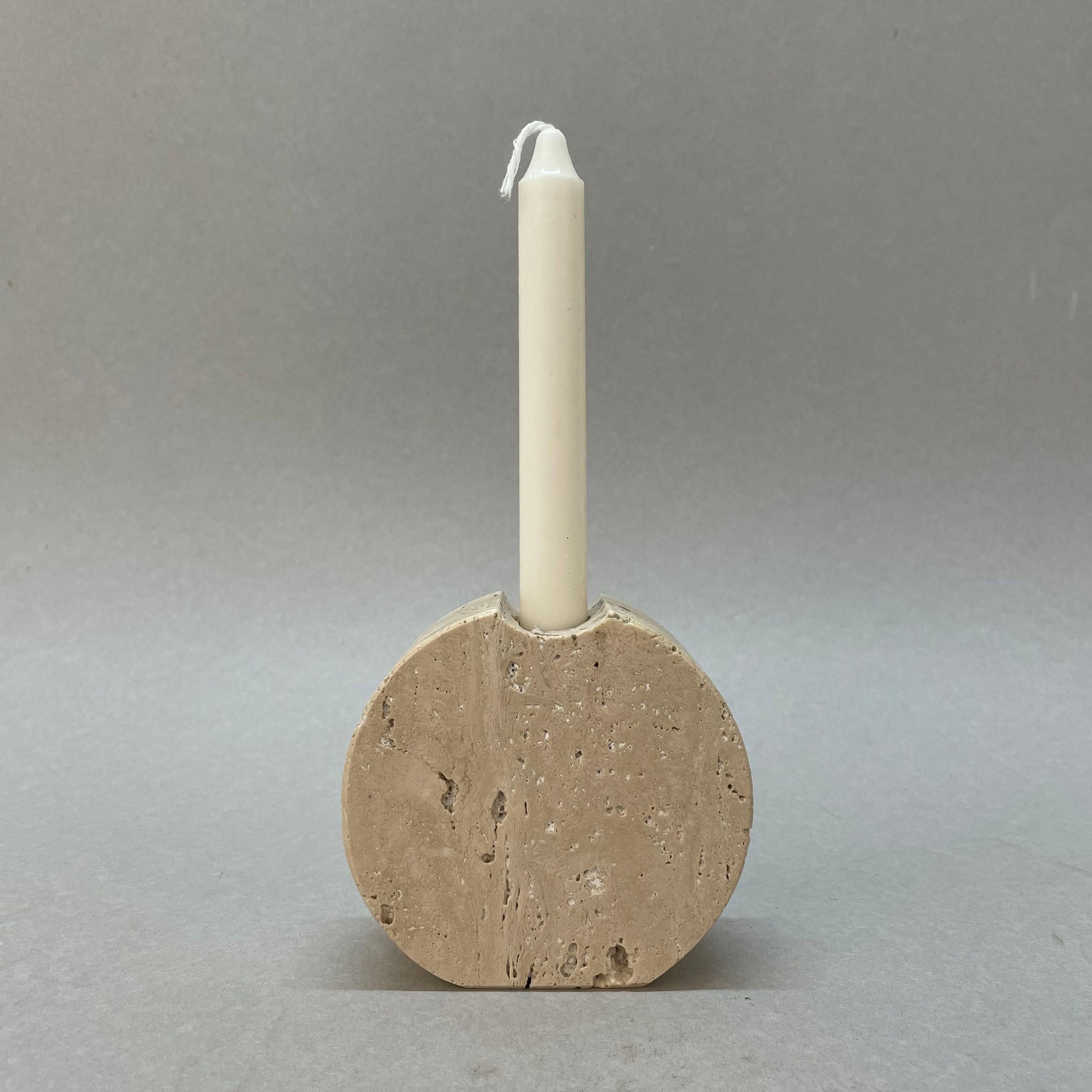 Fratelli Mannelli Midcentury White Travertine Marble Italian Candleholder, 1970s In Good Condition In Roma, IT