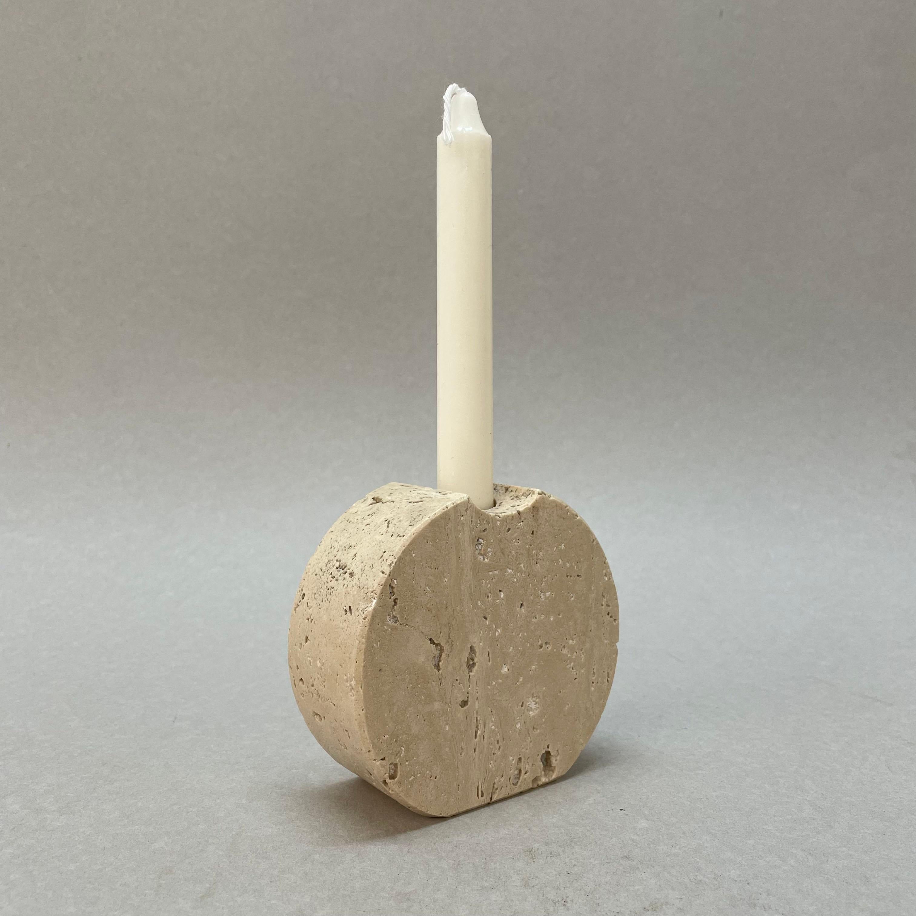 Late 20th Century Fratelli Mannelli Midcentury White Travertine Marble Italian Candleholder, 1970s