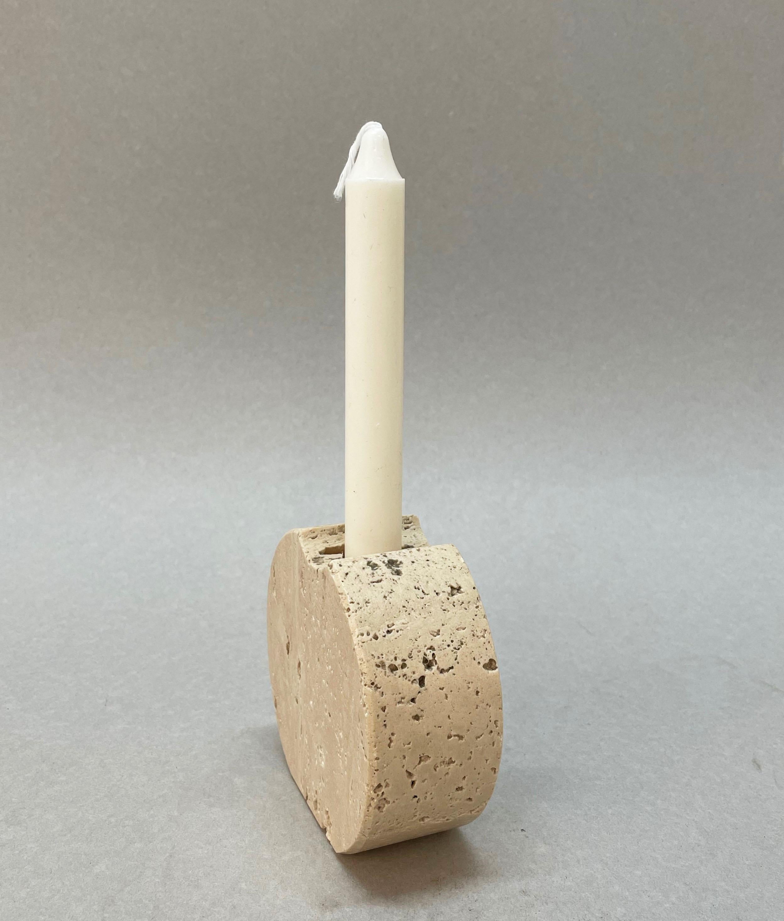 Fratelli Mannelli Midcentury White Travertine Marble Italian Candleholder, 1970s 1