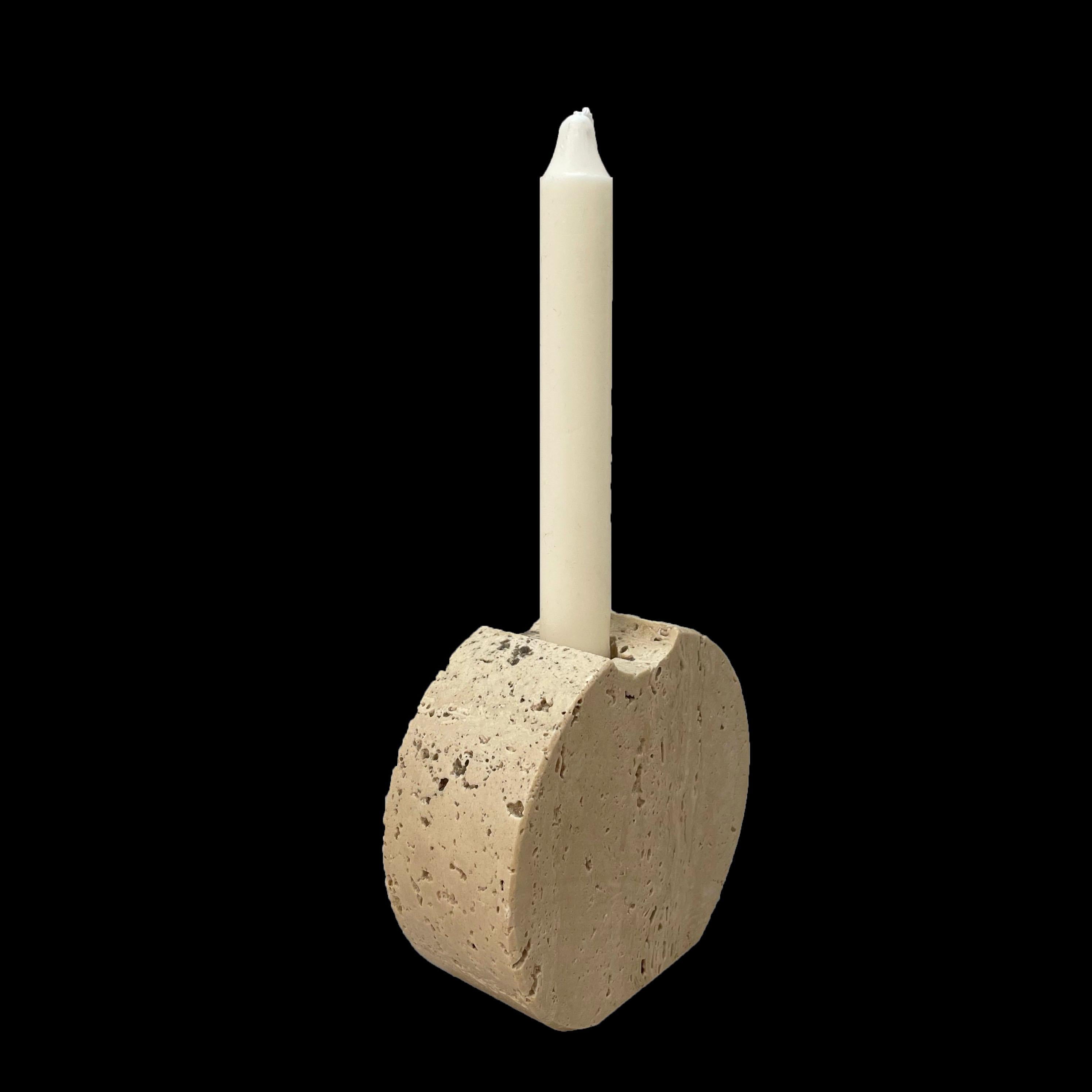 Fratelli Mannelli Midcentury White Travertine Marble Italian Candleholder, 1970s 2