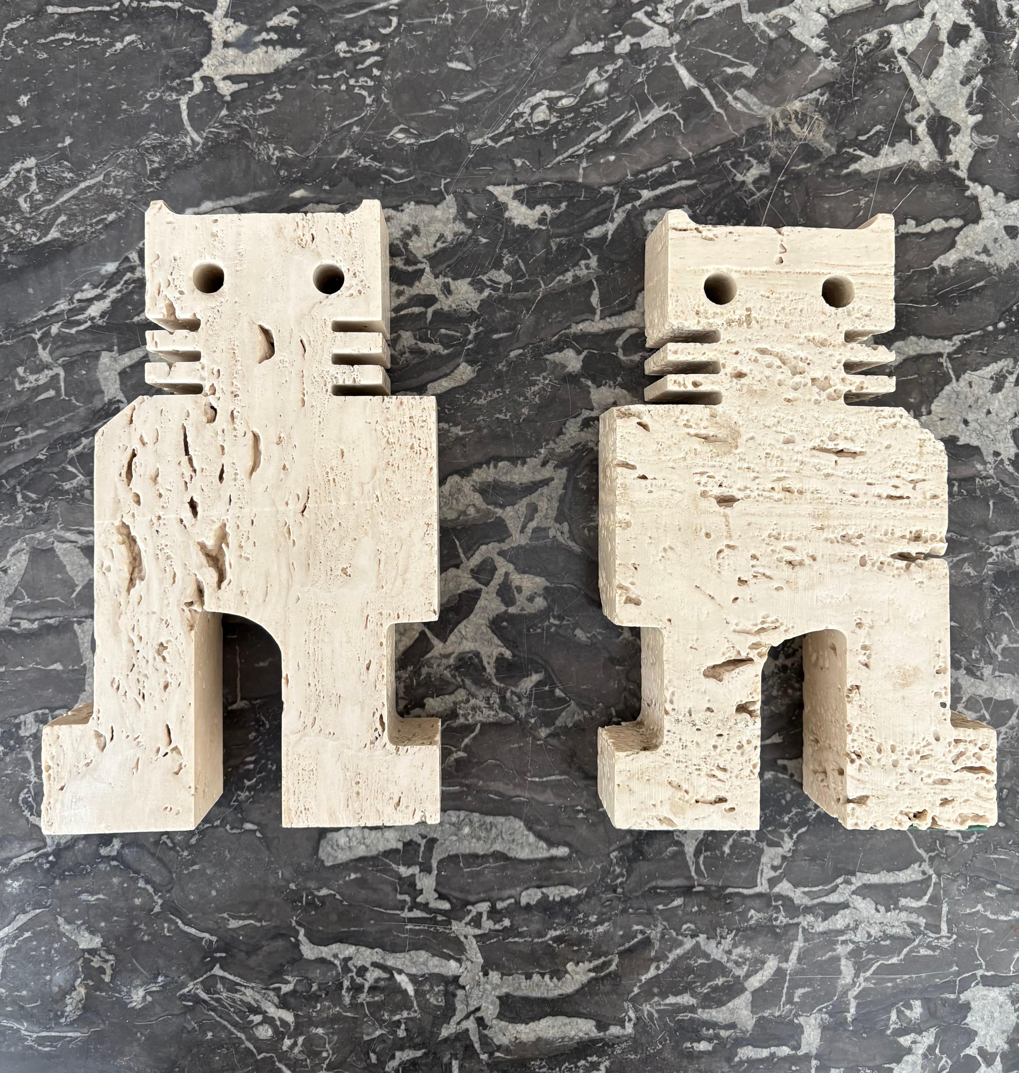 Brutalist Fratelli Mannelli, Sculptural Bookend Cats for Marble Art, , Italy 1970s For Sale