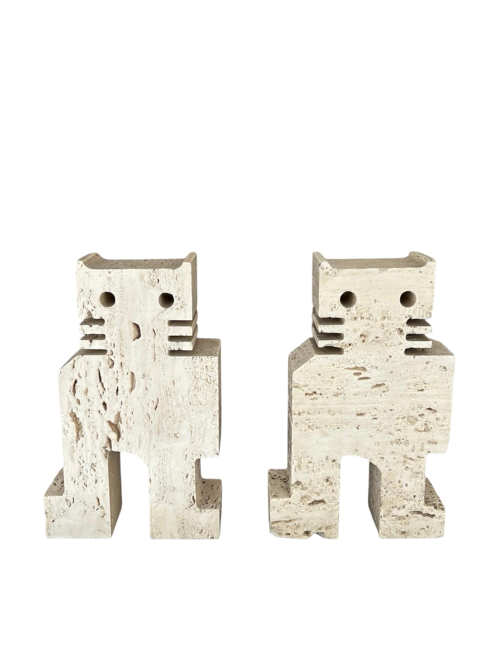 Carved Fratelli Mannelli, Sculptural Bookend Cats for Marble Art, , Italy 1970s For Sale