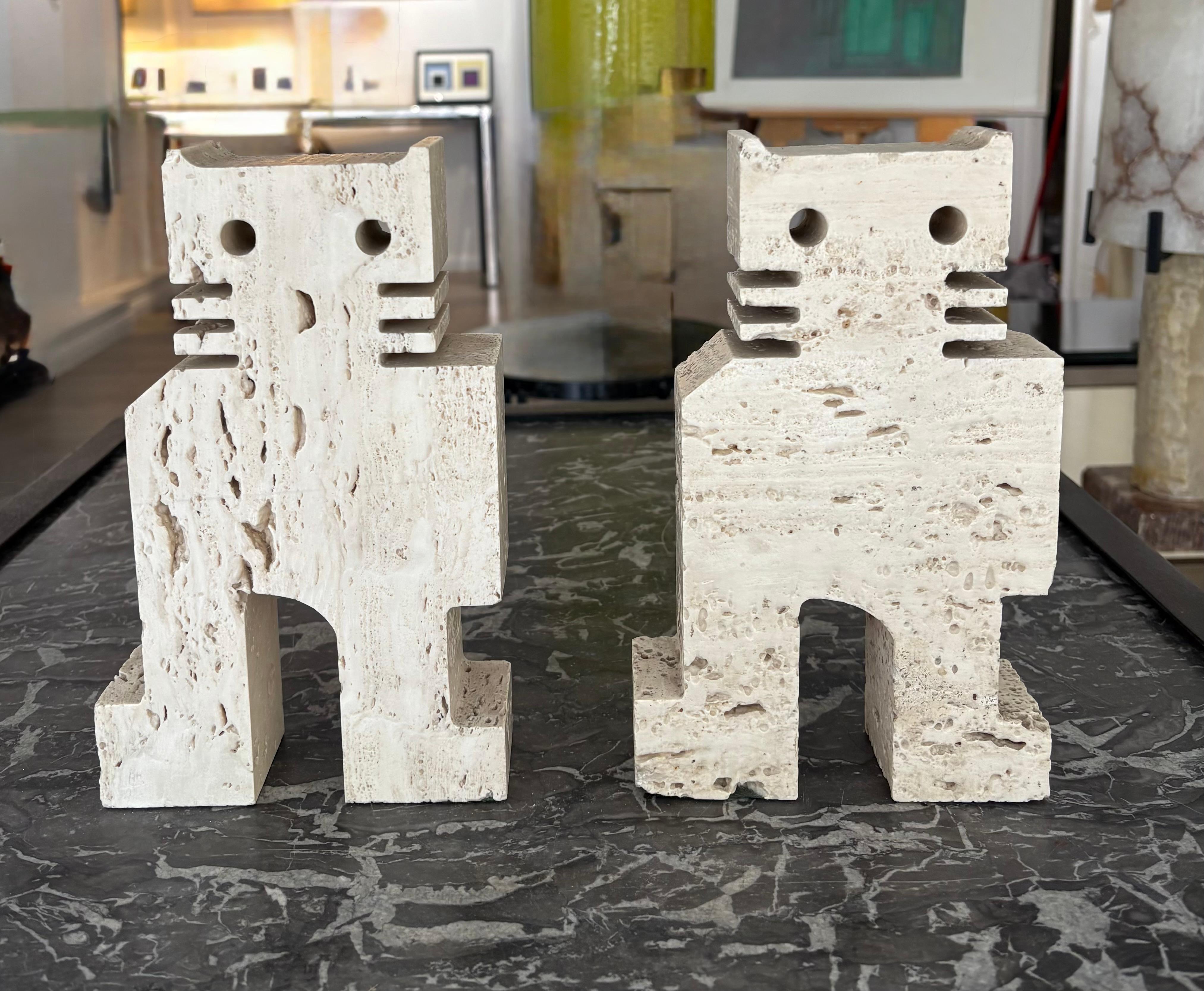 Travertine Fratelli Mannelli, Sculptural Bookend Cats for Marble Art, , Italy 1970s For Sale