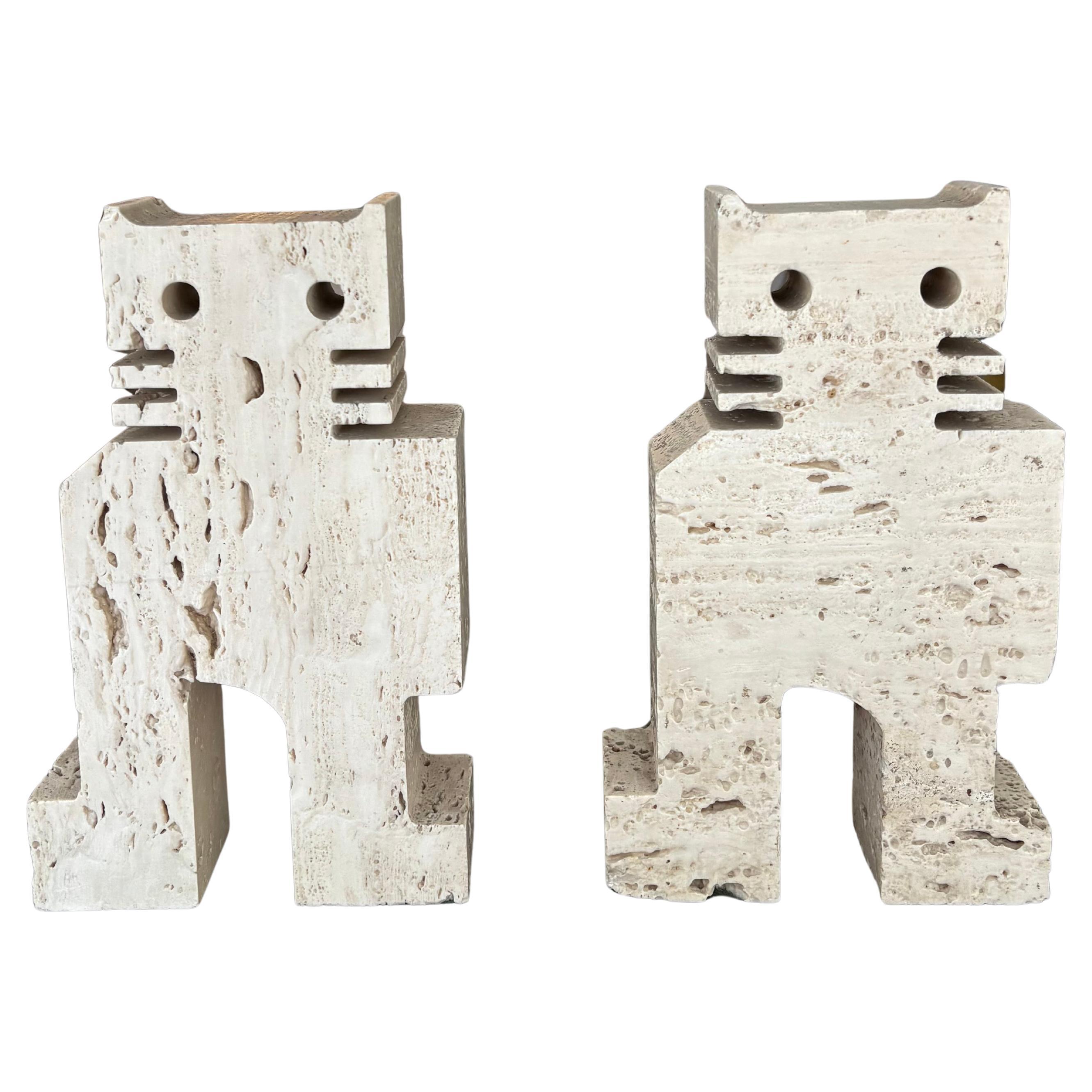 Fratelli Mannelli, Sculptural Bookend Cats for Marble Art, , Italy 1970s