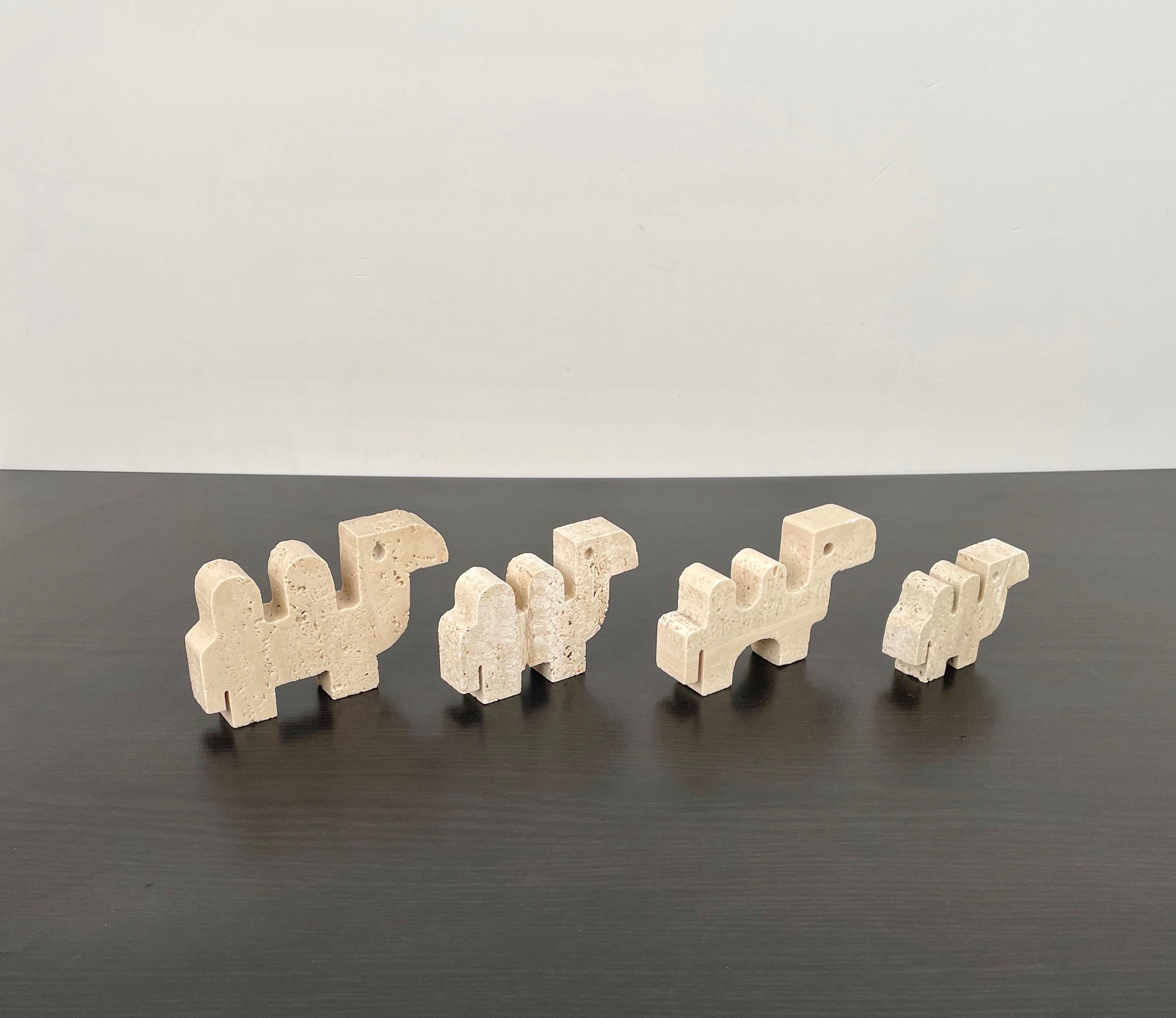 Fratelli Mannelli Set of Four Camel Sculpture in Travertine, Italy, 1970s 4