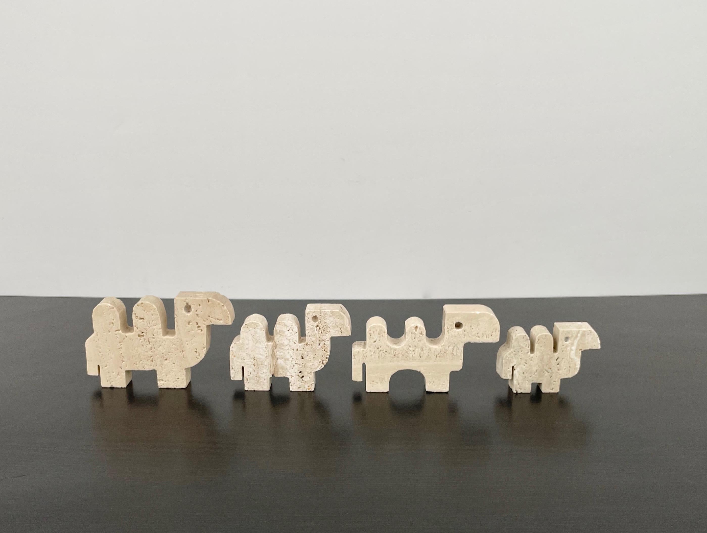 Italian Fratelli Mannelli Set of Four Camel Sculpture in Travertine, Italy, 1970s