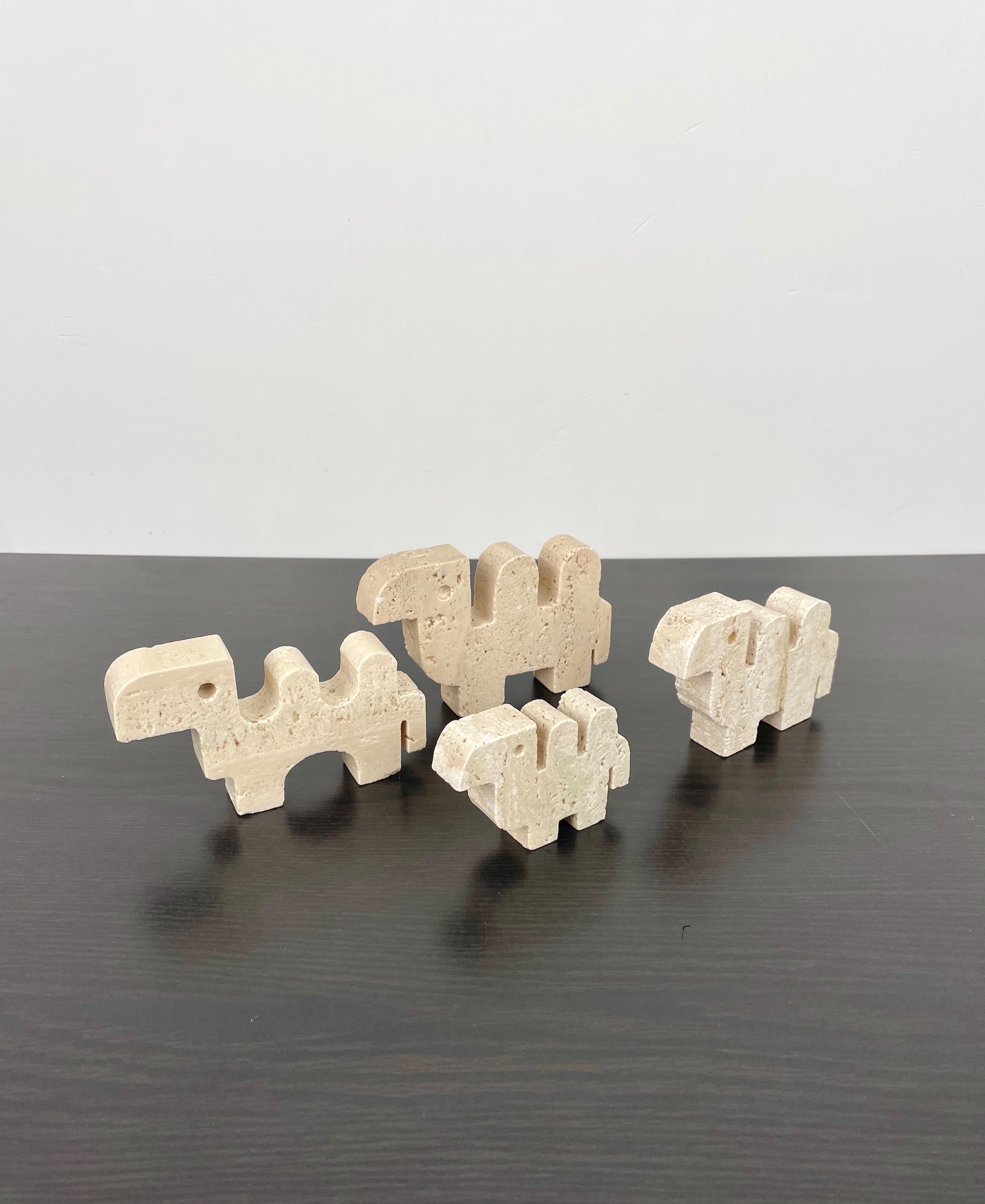 Late 20th Century Fratelli Mannelli Set of Four Camel Sculpture in Travertine, Italy, 1970s