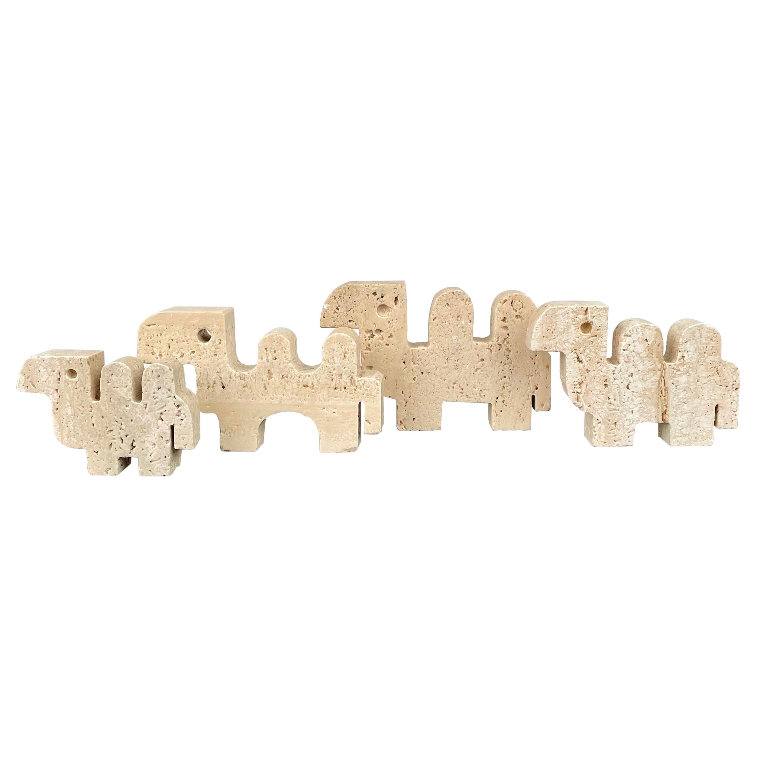 Fratelli Mannelli Set of Four Camel Sculpture in Travertine, Italy, 1970s