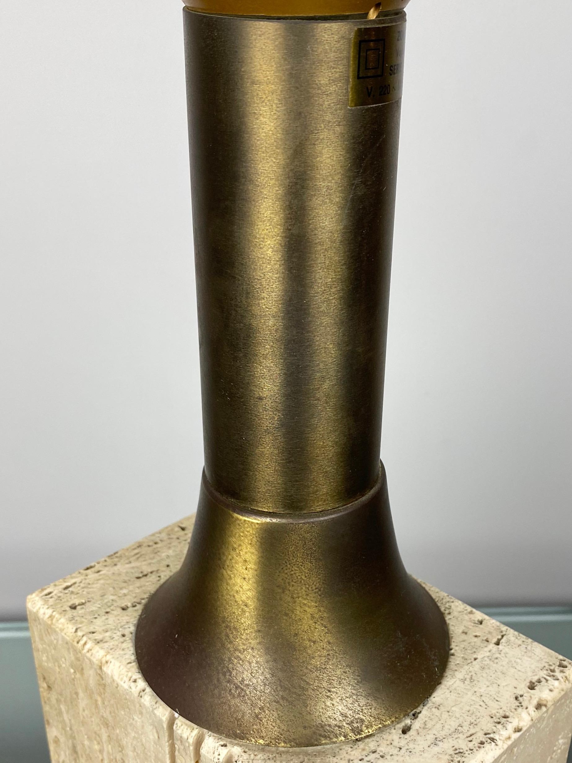 Fratelli Mannelli, Table Lamp, Marble Travertine and Brass, Italy, circa 1970 For Sale 3