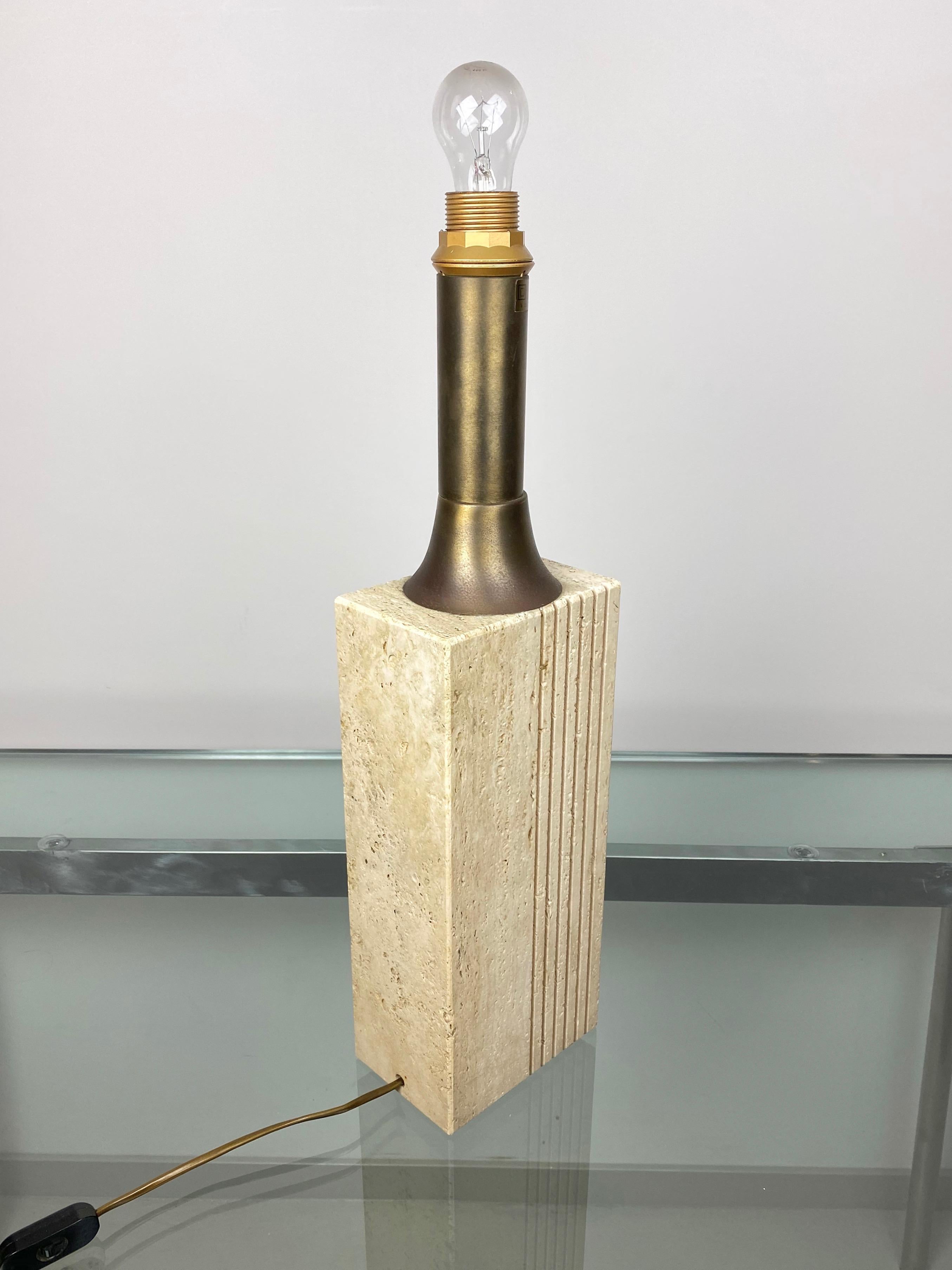 Italian Fratelli Mannelli, Table Lamp, Marble Travertine and Brass, Italy, circa 1970 For Sale