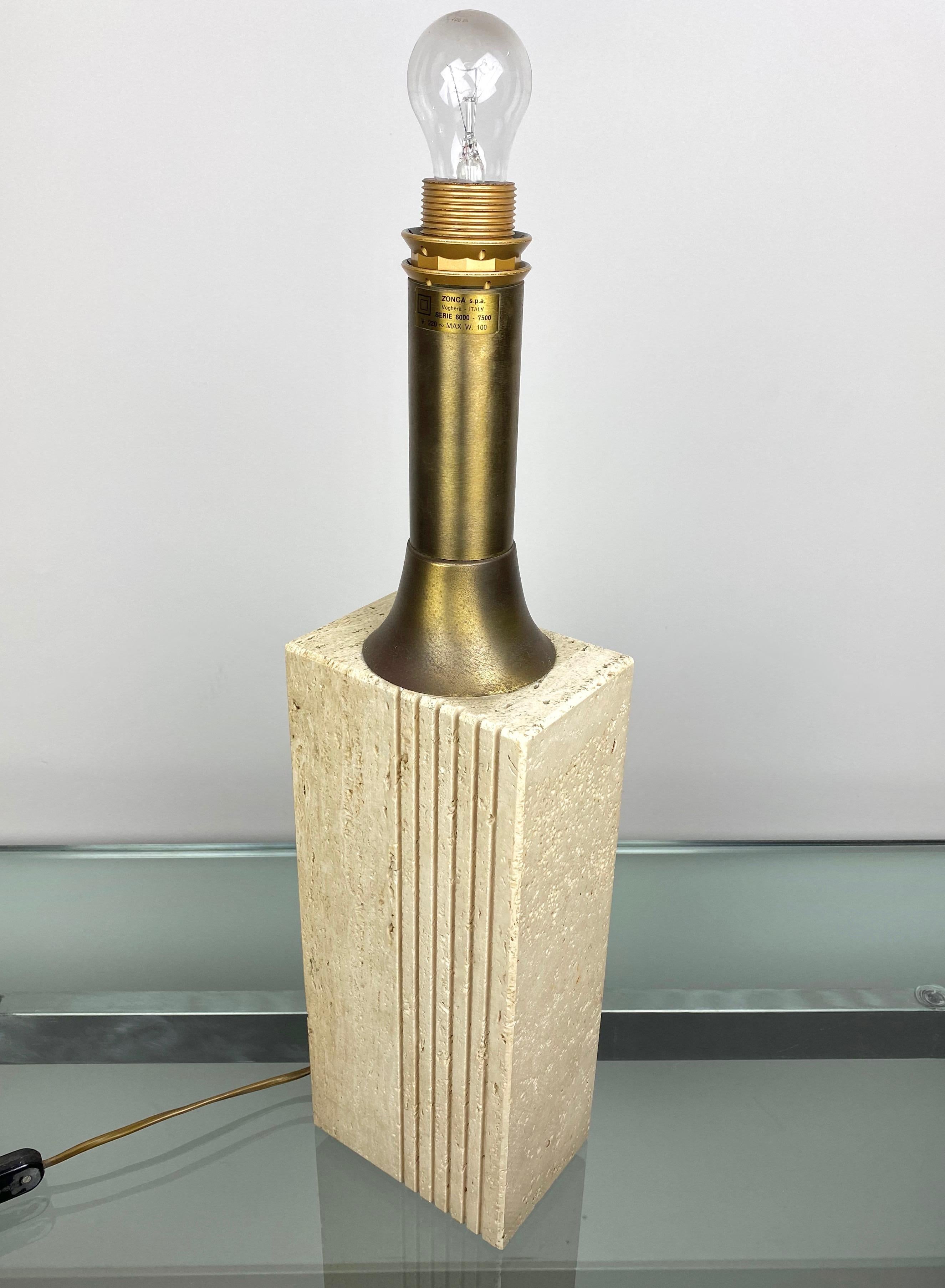 Late 20th Century Fratelli Mannelli, Table Lamp, Marble Travertine and Brass, Italy, circa 1970 For Sale