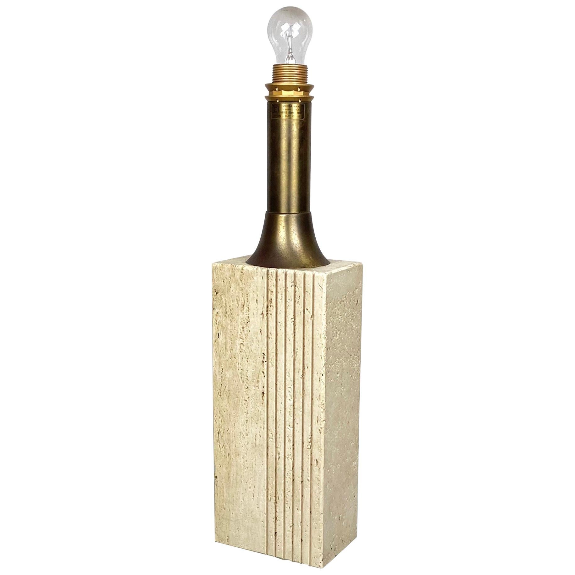 Fratelli Mannelli, Table Lamp, Marble Travertine and Brass, Italy, circa 1970